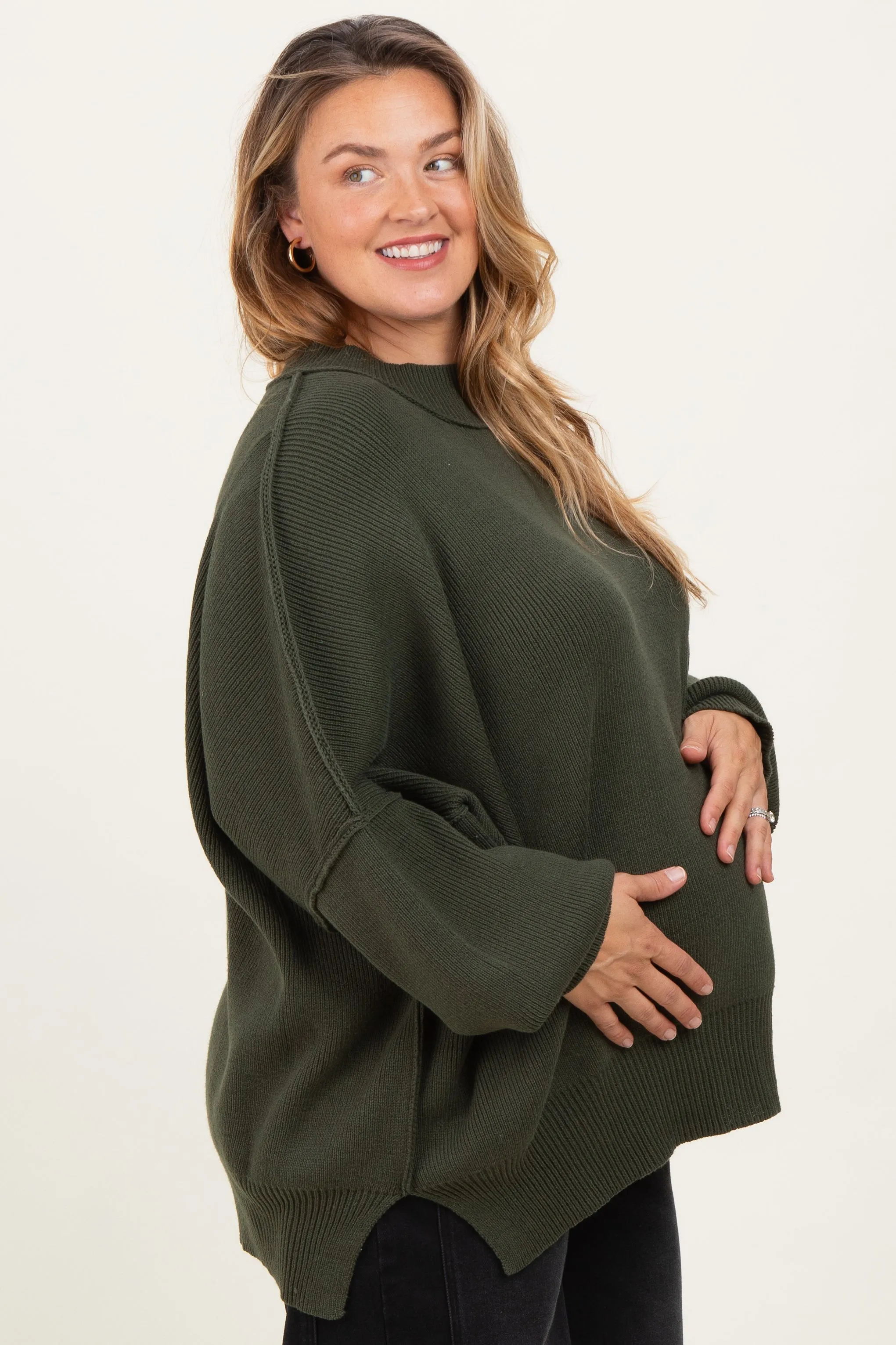 Olive Mock Neck Exposed Seam Maternity Sweater sold by Pinkblush product image thumbnail 3
