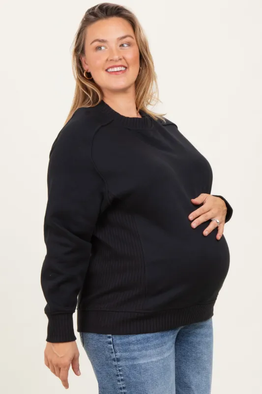 Black Pullover Terry Maternity Plus Crewneck sold by Pinkblush