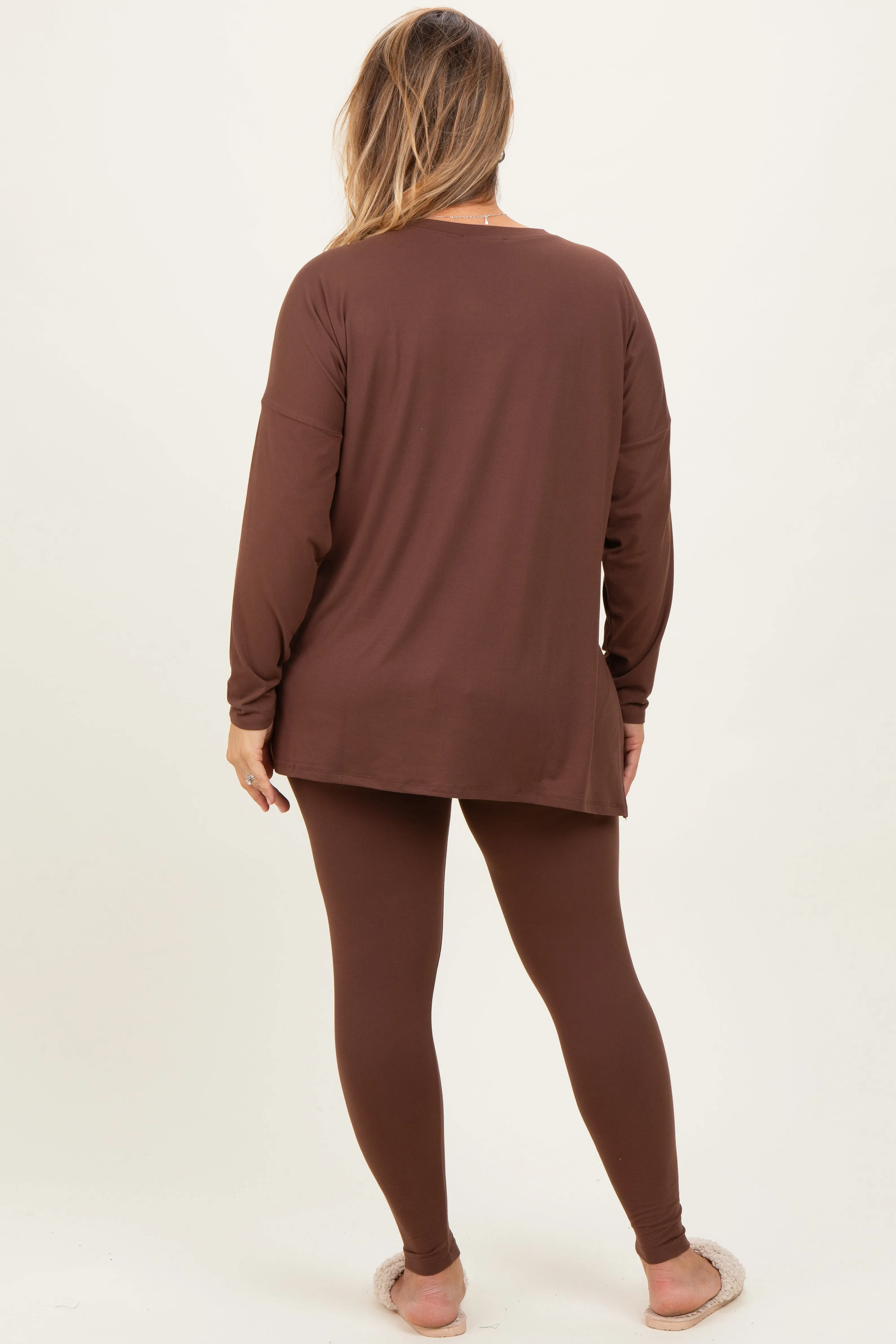 Brown Brushed Knit Oversized Top and Legging Maternity Plus Set sold by Pinkblush product image thumbnail 4