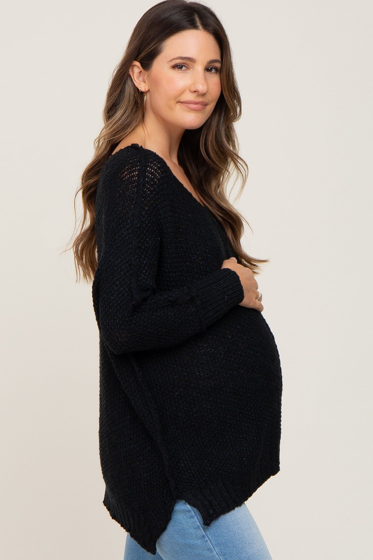 Black Chunky Knit Maternity Sweater sold by Pinkblush product image thumbnail 2
