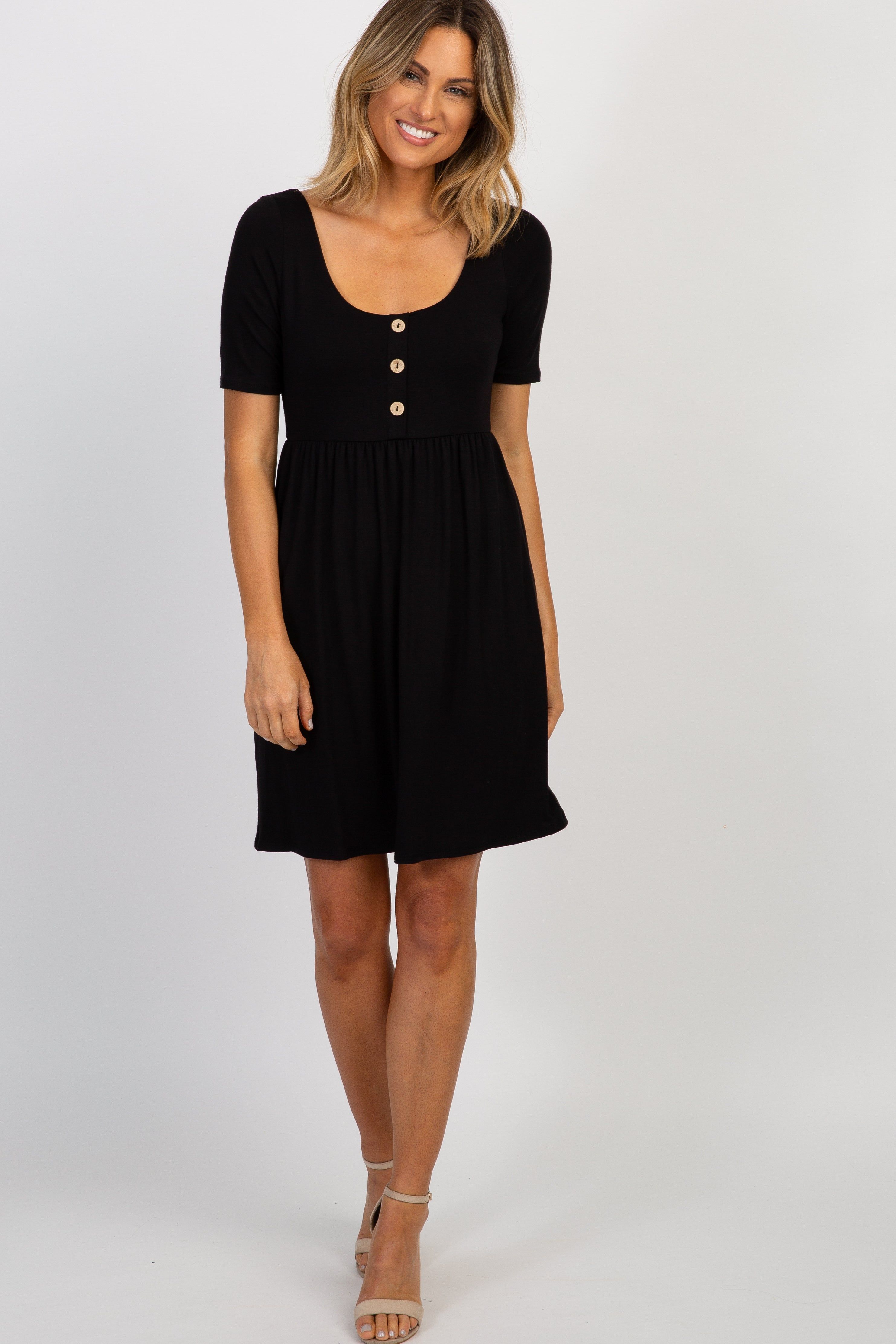 PinkBlush Black Solid Button Front Dress sold by Pinkblush
