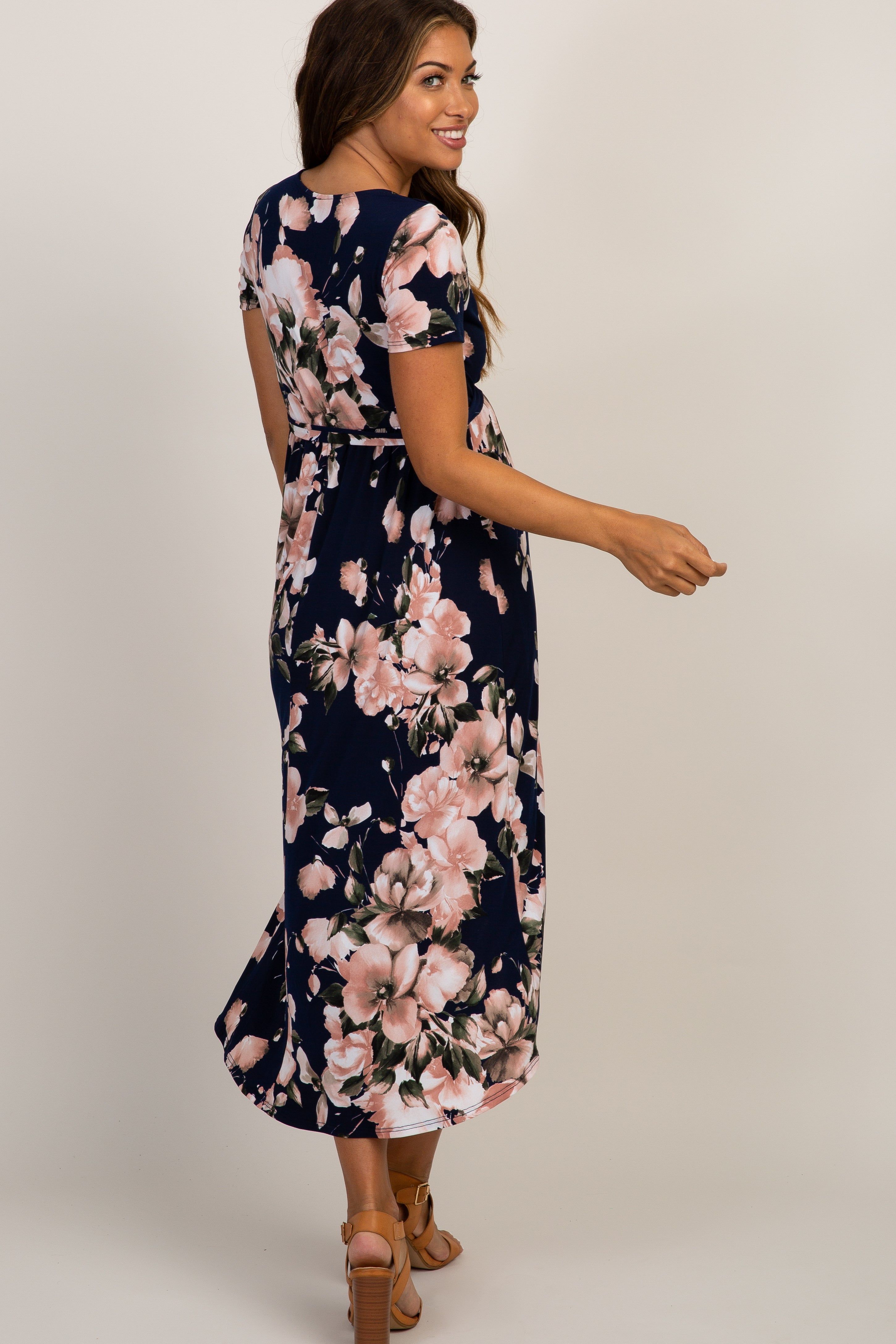 Navy Floral Hi-Low Maternity Wrap Dress sold by Pinkblush product image thumbnail 3