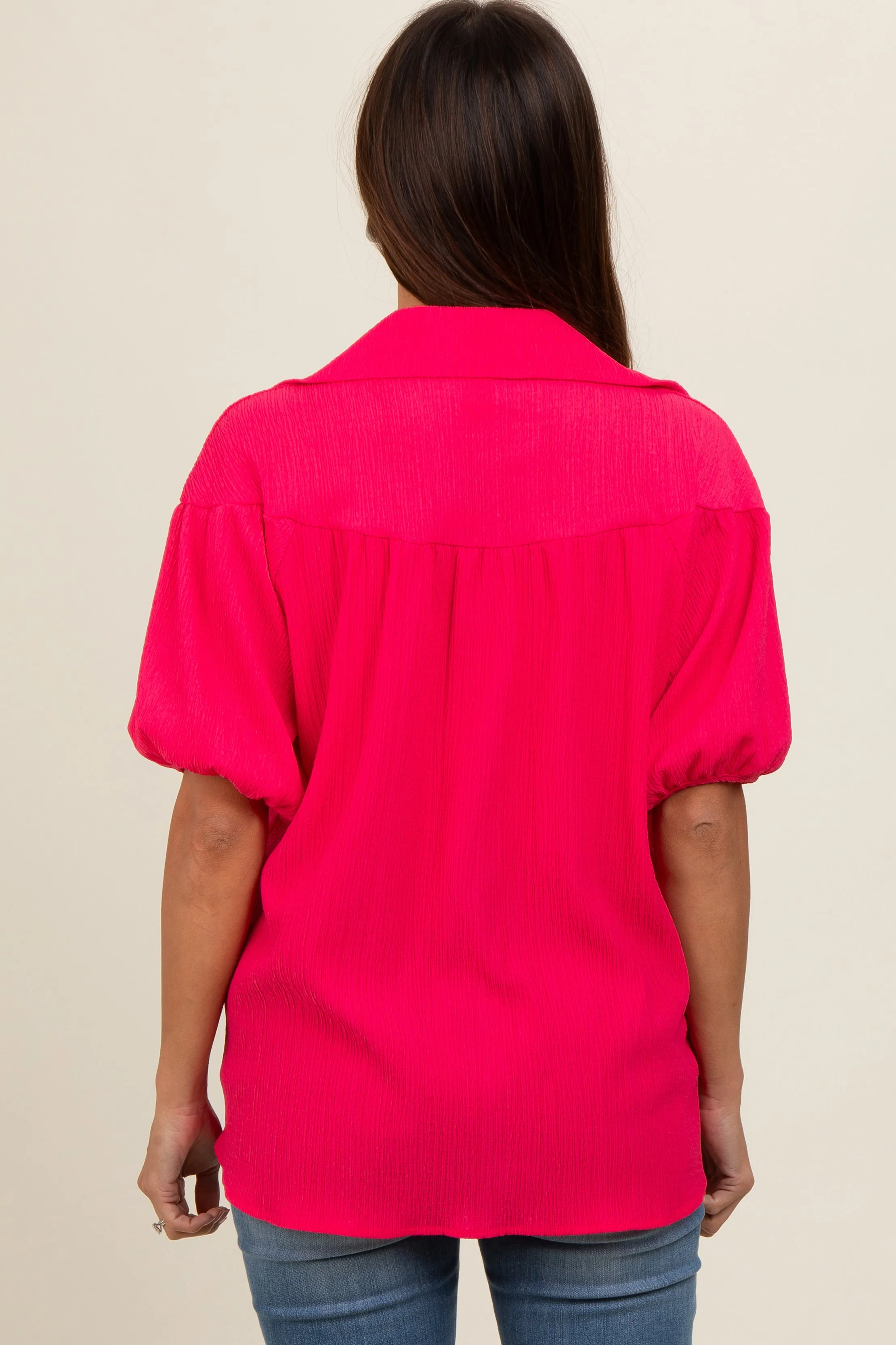 Fuchsia Collared Button Down Maternity Blouse sold by Pinkblush product image thumbnail 3