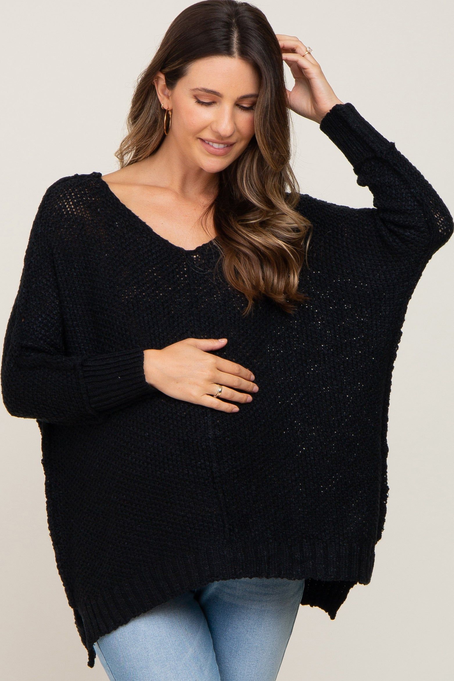 Black Chunky Knit Maternity Sweater sold by Pinkblush