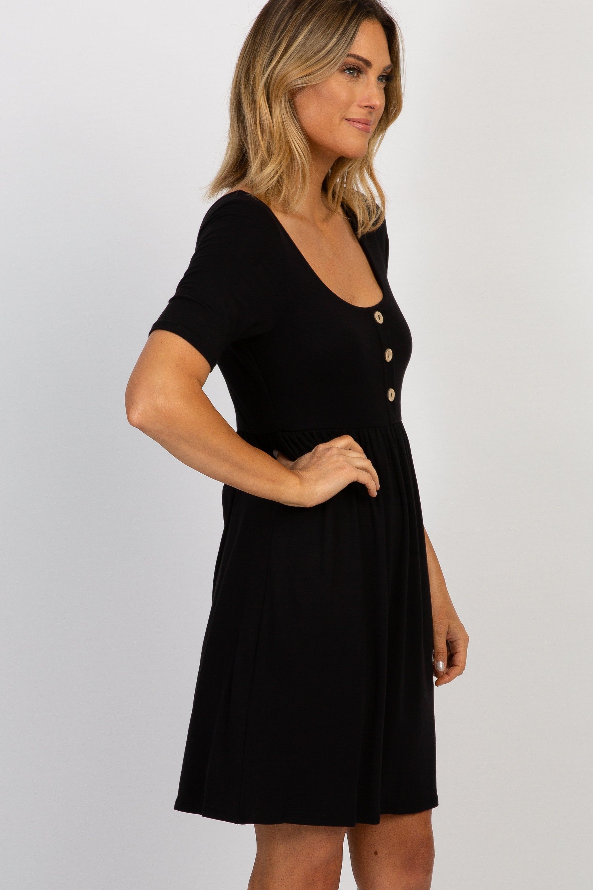PinkBlush Black Solid Button Front Dress sold by Pinkblush product image thumbnail 3