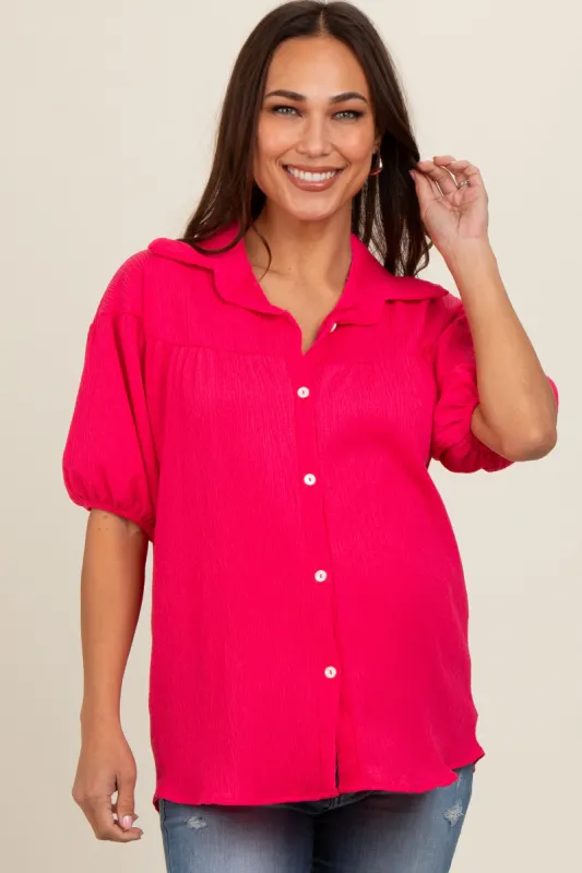 Fuchsia Collared Button Down Maternity Blouse sold by Pinkblush