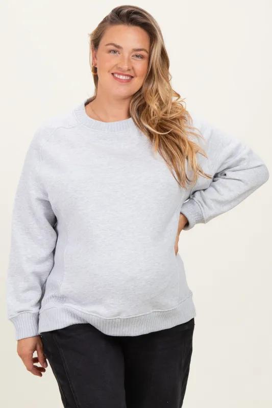 Heather Grey Pullover Terry Maternity Plus Crewneck sold by Pinkblush