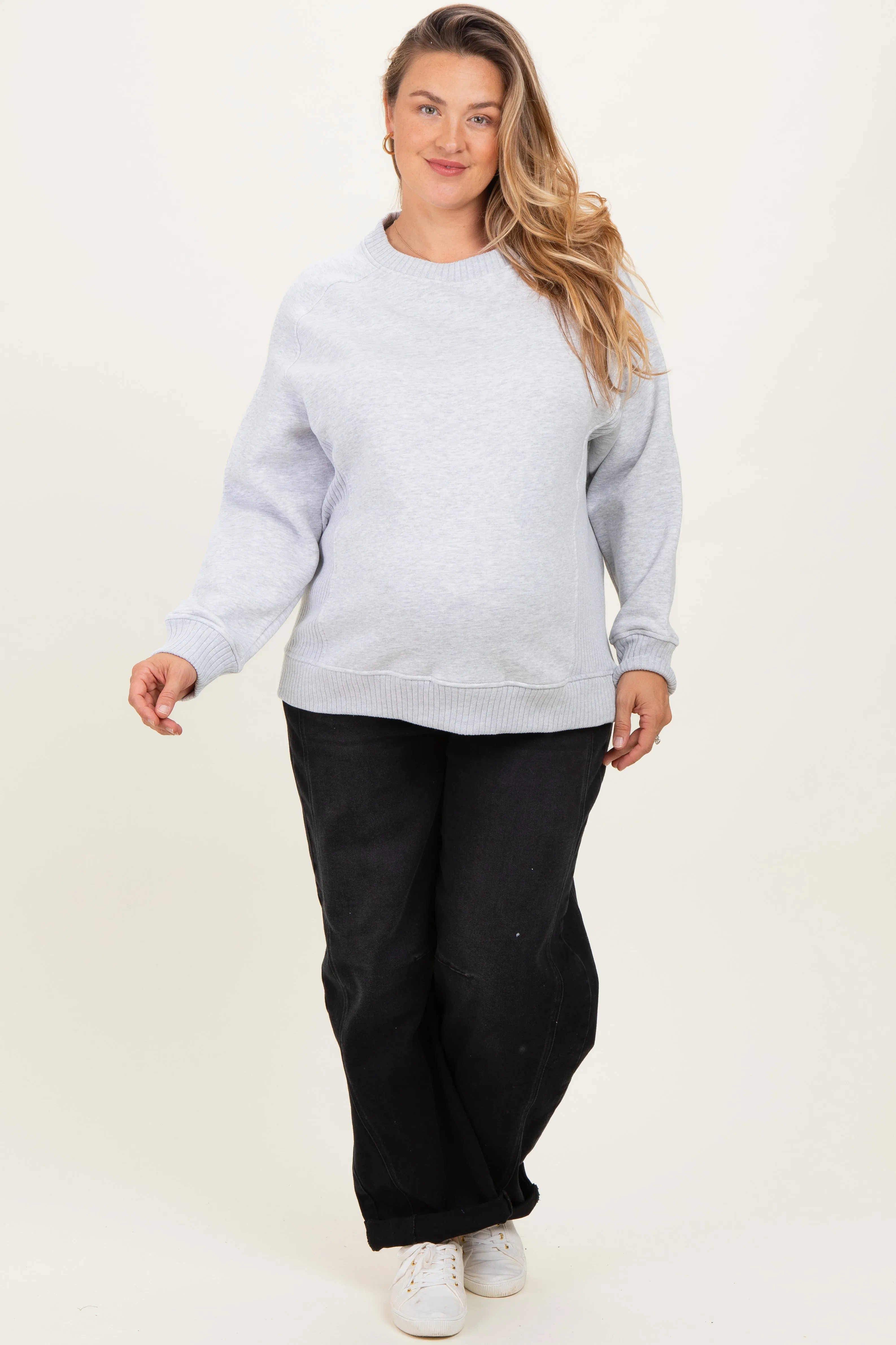 Heather Grey Pullover Terry Maternity Plus Crewneck sold by Pinkblush product image thumbnail 2