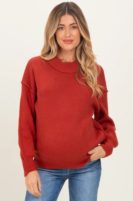 Rust Wide Neck Drop Shoulder Maternity Sweater sold by Pinkblush