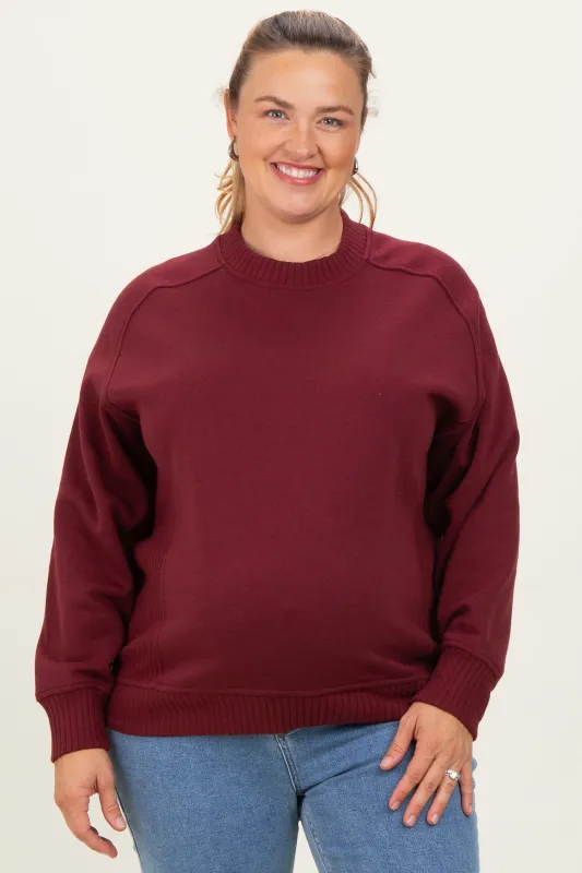 Burgundy Pullover Terry Maternity Plus Crewneck sold by Pinkblush