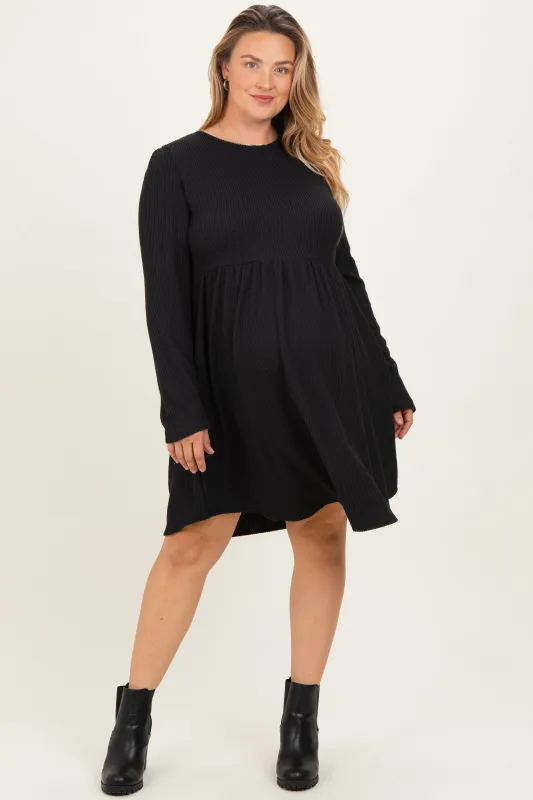 Black Textured Rib Long Sleeve Maternity Plus Dress sold by Pinkblush