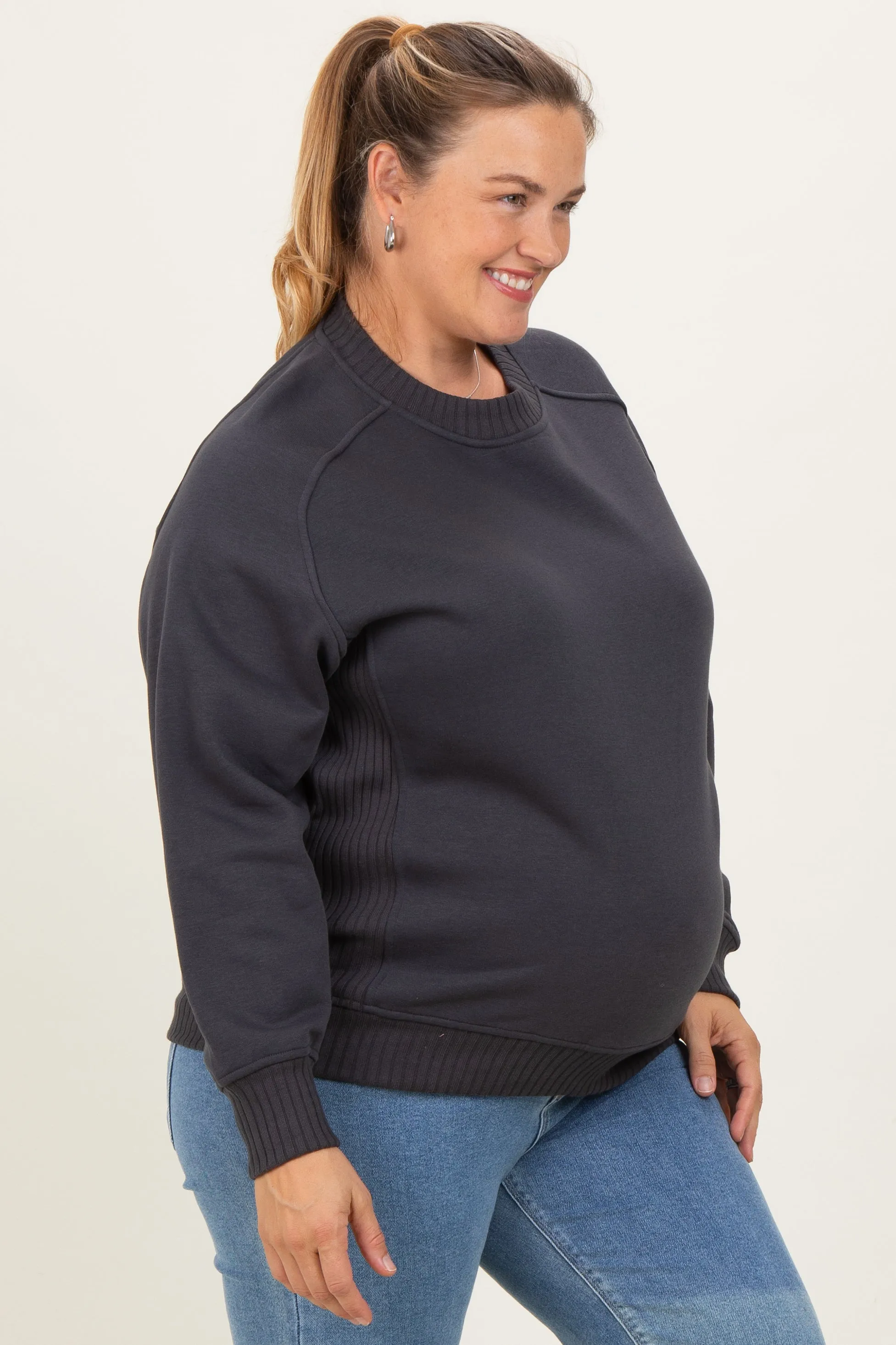 Charcoal Pullover Terry Maternity Plus Crewneck sold by Pinkblush product image thumbnail 3