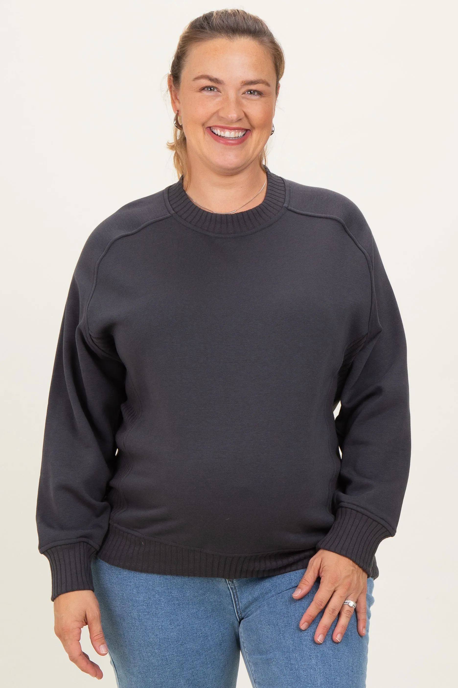 Charcoal Pullover Terry Maternity Plus Crewneck sold by Pinkblush