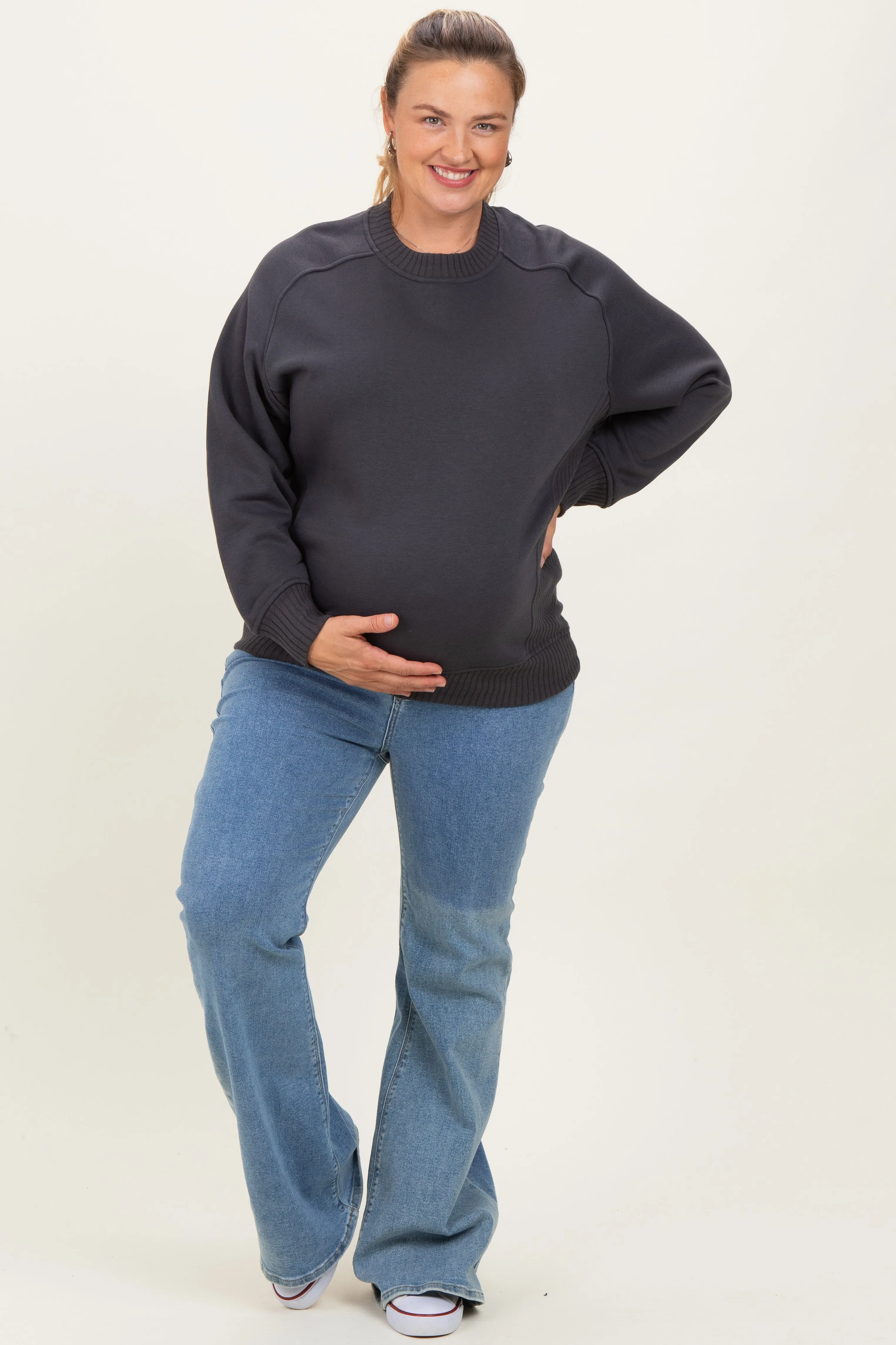 Charcoal Pullover Terry Maternity Plus Crewneck sold by Pinkblush product image thumbnail 2