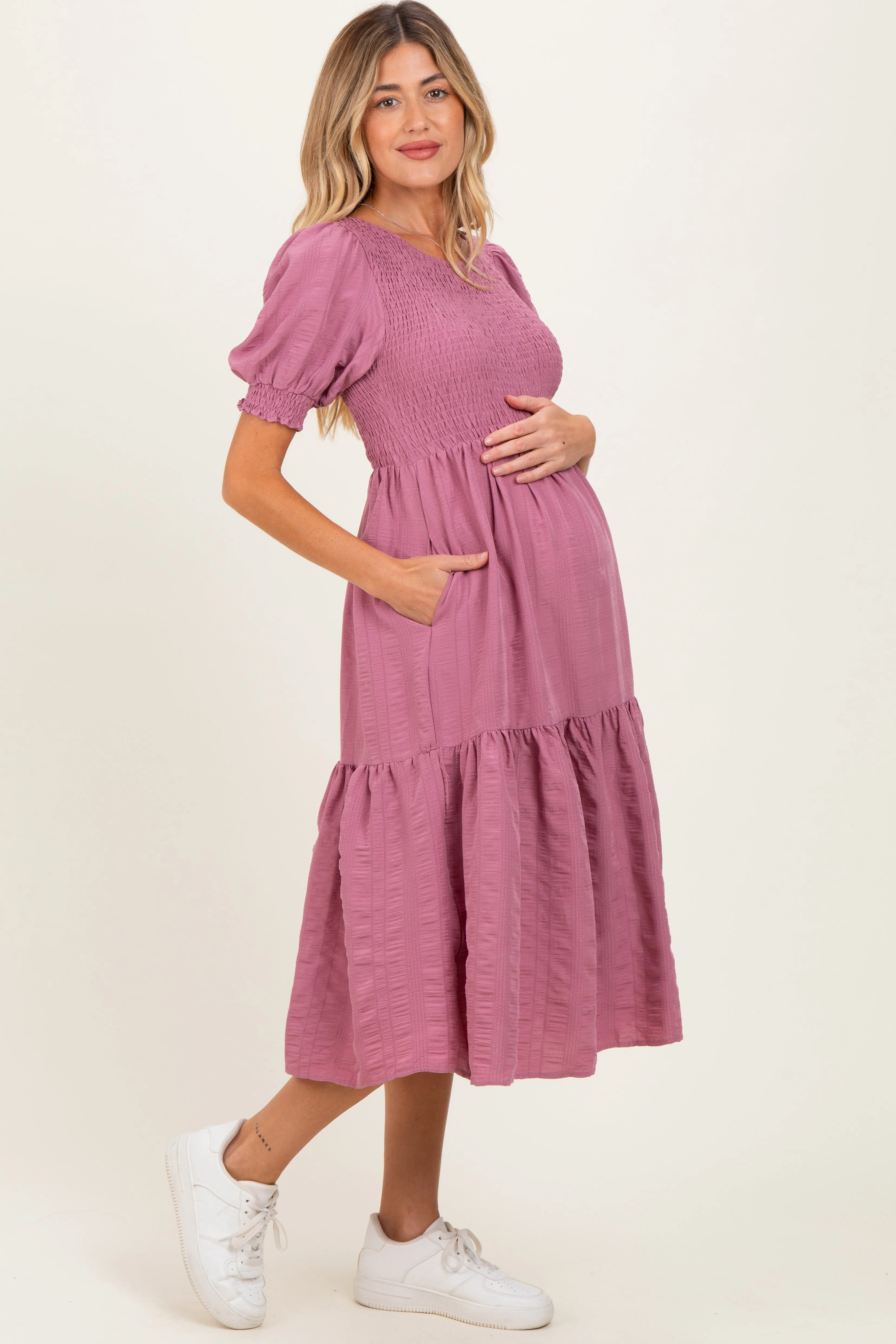 Mauve Textured Flowy Maternity Dress sold by Pinkblush product image thumbnail 3
