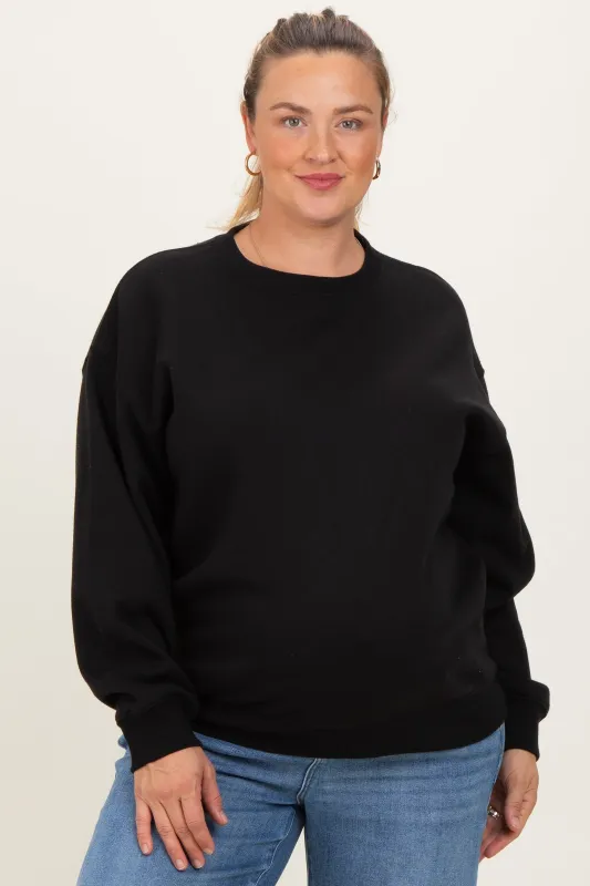 Black Basic Fleece Crewneck Maternity Sweatshirt sold by Pinkblush