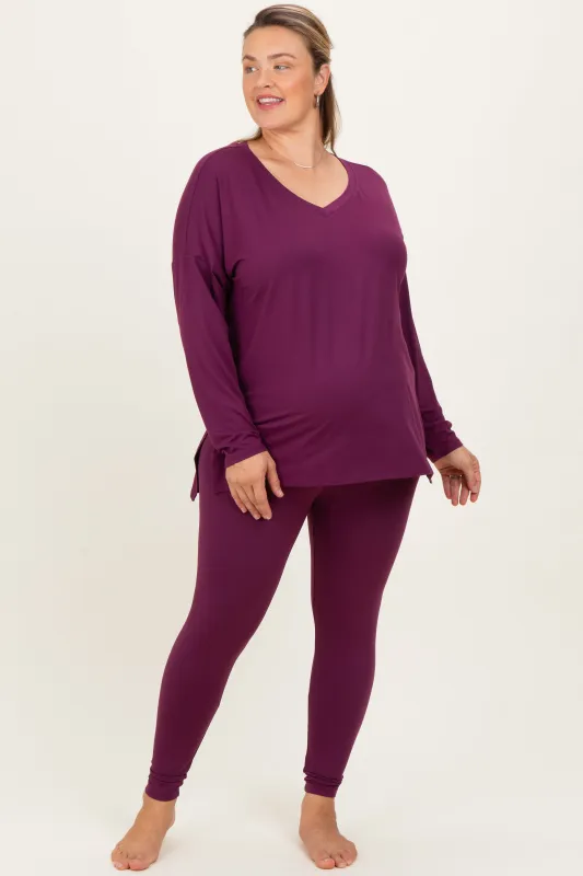 Plum Brushed Knit Oversized Top and Legging Maternity Plus Set sold by Pinkblush