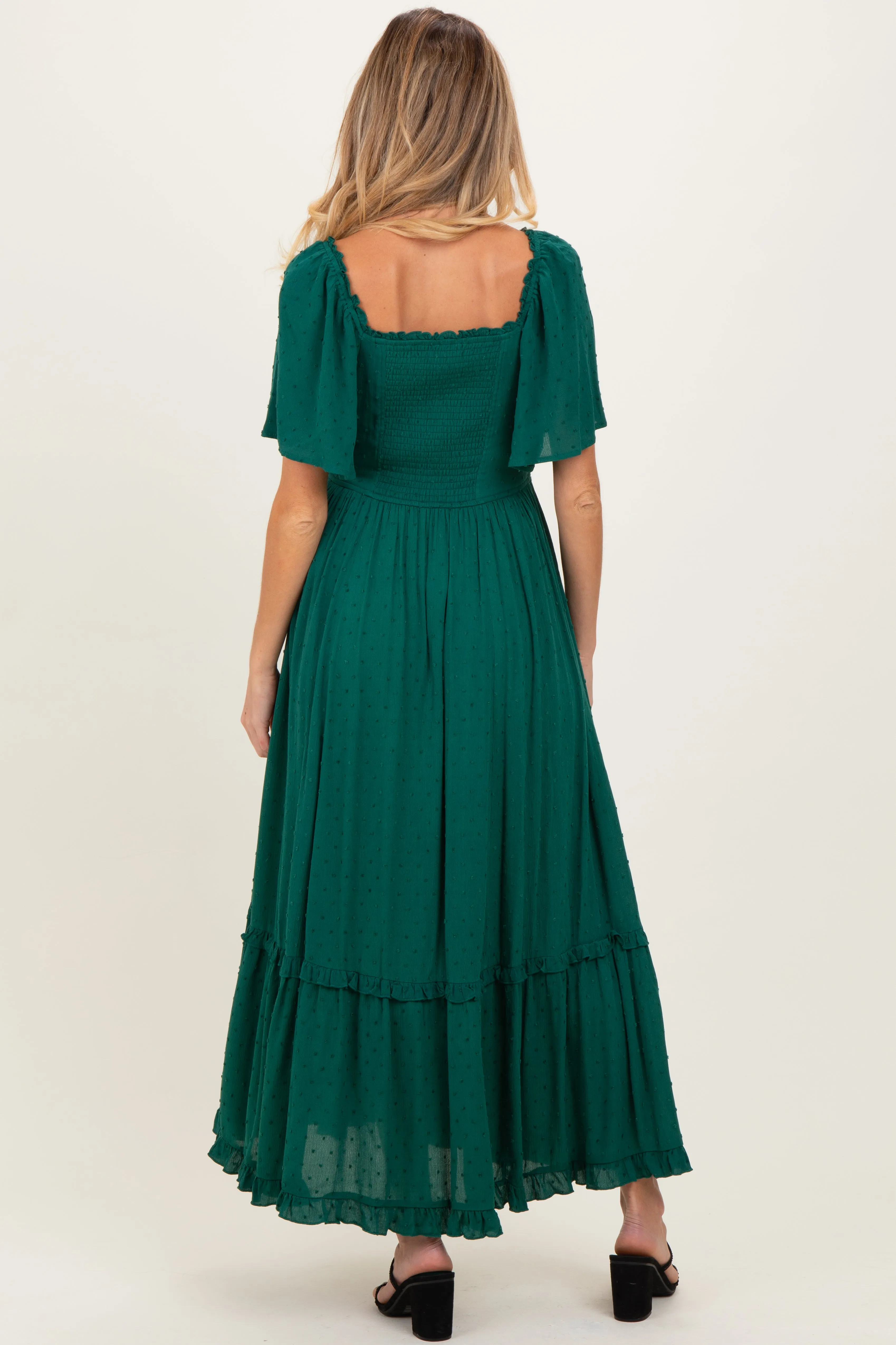 Forest Green Swiss Dot Ruffle Trim Maternity Maxi Dress sold by Pinkblush product image thumbnail 5