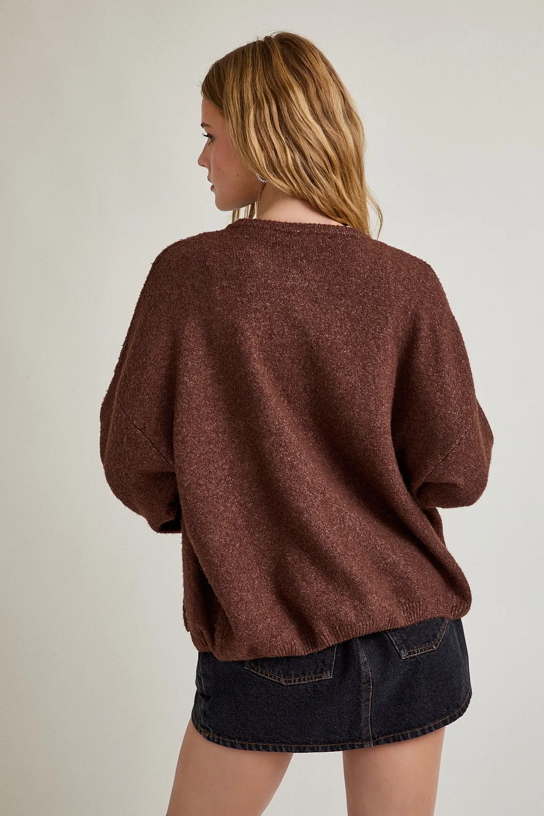 Brown Classic Crew Neck Button Cardigan sold by Pinkblush product image thumbnail 3