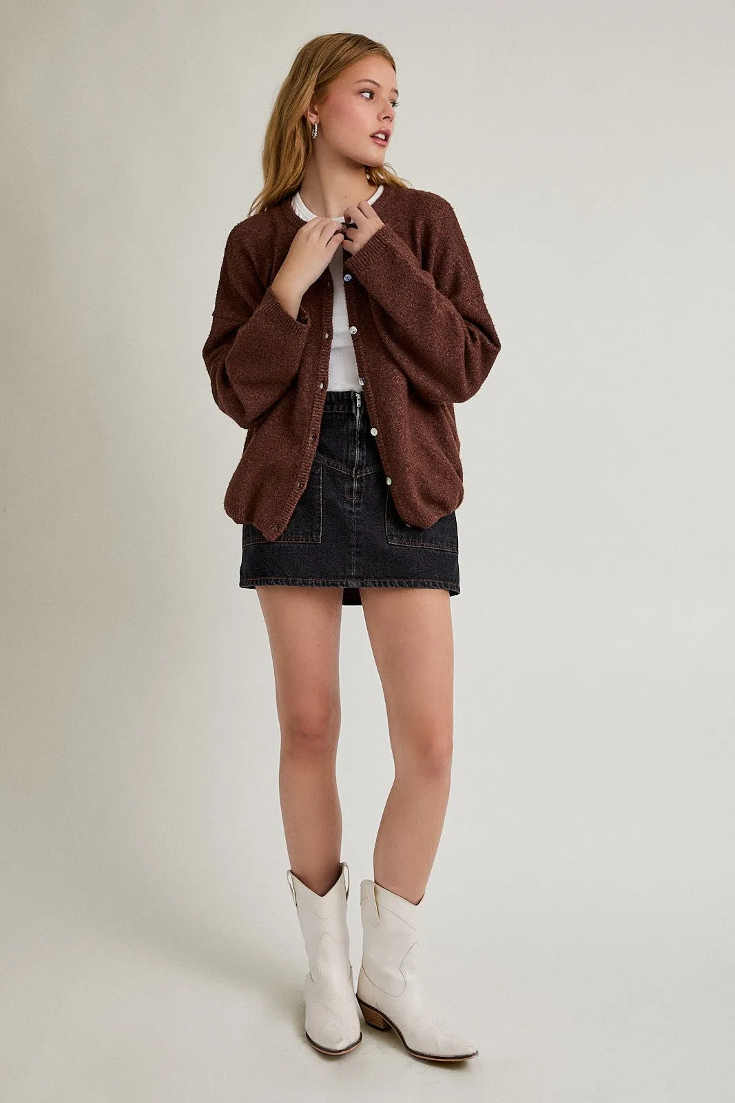 Brown Classic Crew Neck Button Cardigan sold by Pinkblush product image thumbnail 4