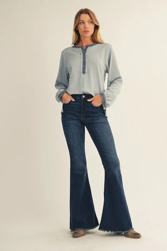 Light Blue Rib Knit Casual Henley Top sold by Pinkblush product image thumbnail 3