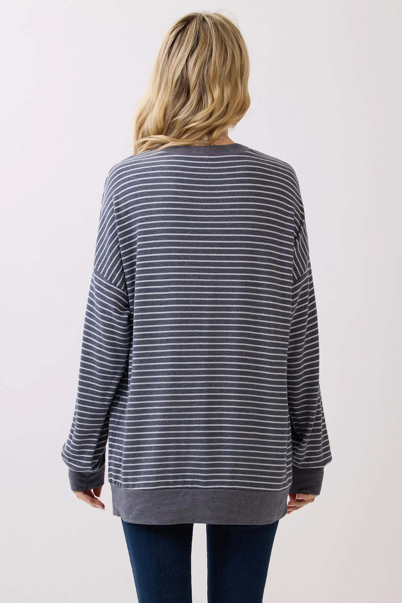 Navy Striped Crew Neck Pullover Top sold by Pinkblush product image thumbnail 2