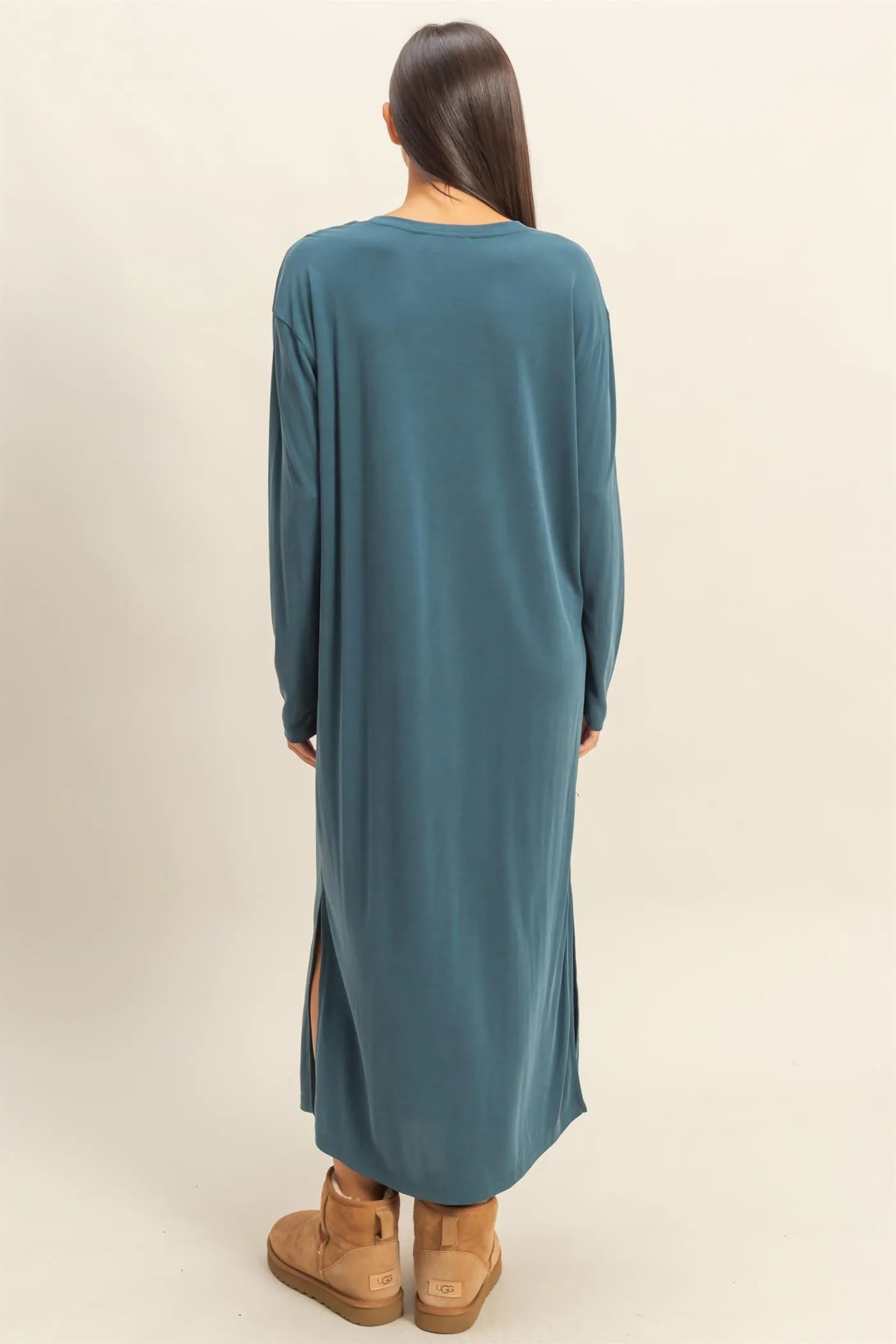 Teal Oversized Long Sleeve Midi Dress sold by Pinkblush product image thumbnail 3