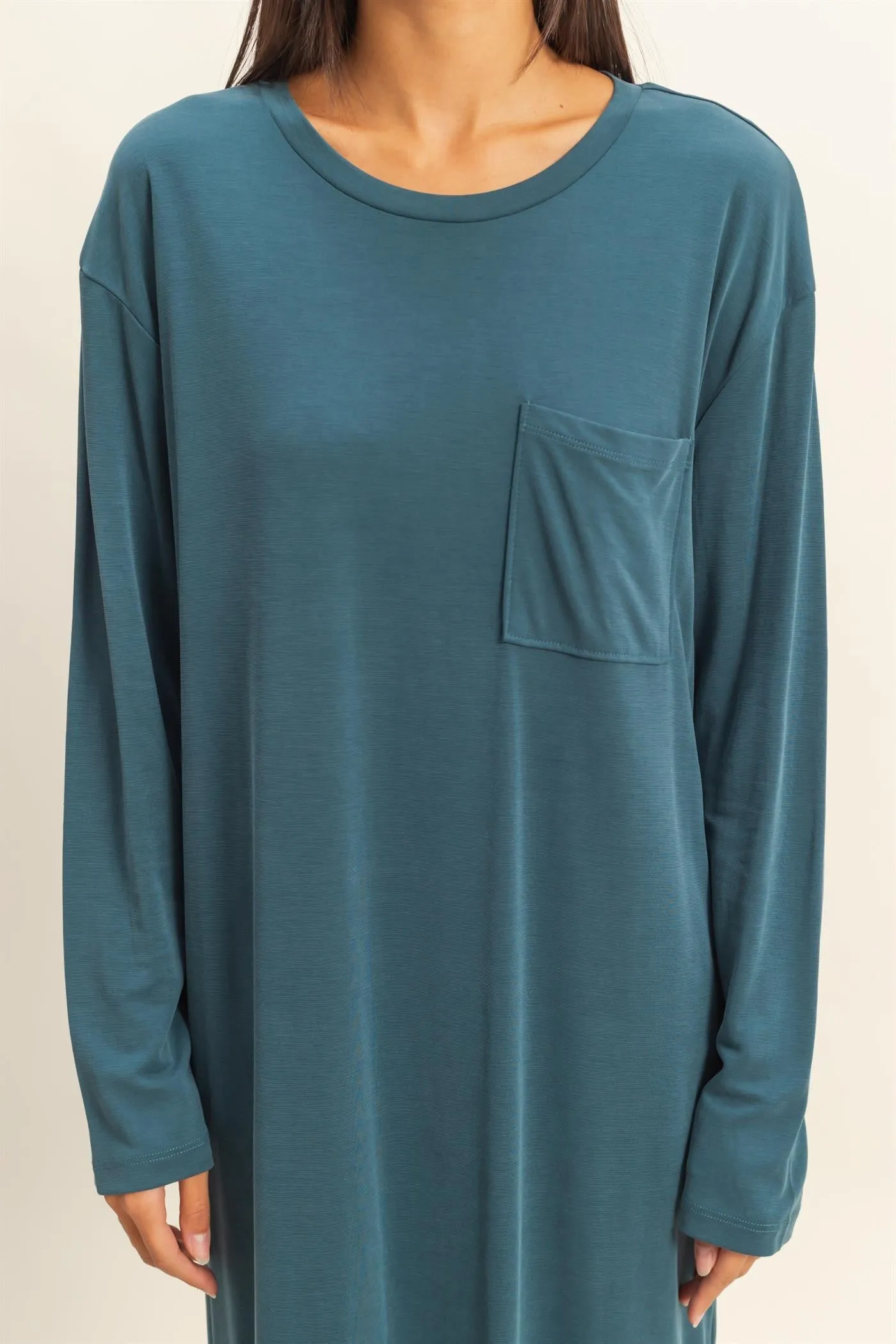 Teal Oversized Long Sleeve Midi Dress sold by Pinkblush product image thumbnail 4