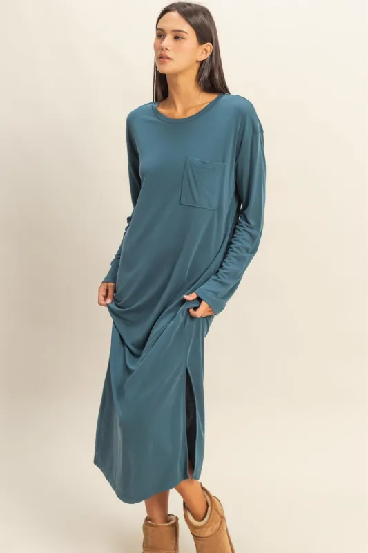 Teal Oversized Long Sleeve Midi Dress sold by Pinkblush