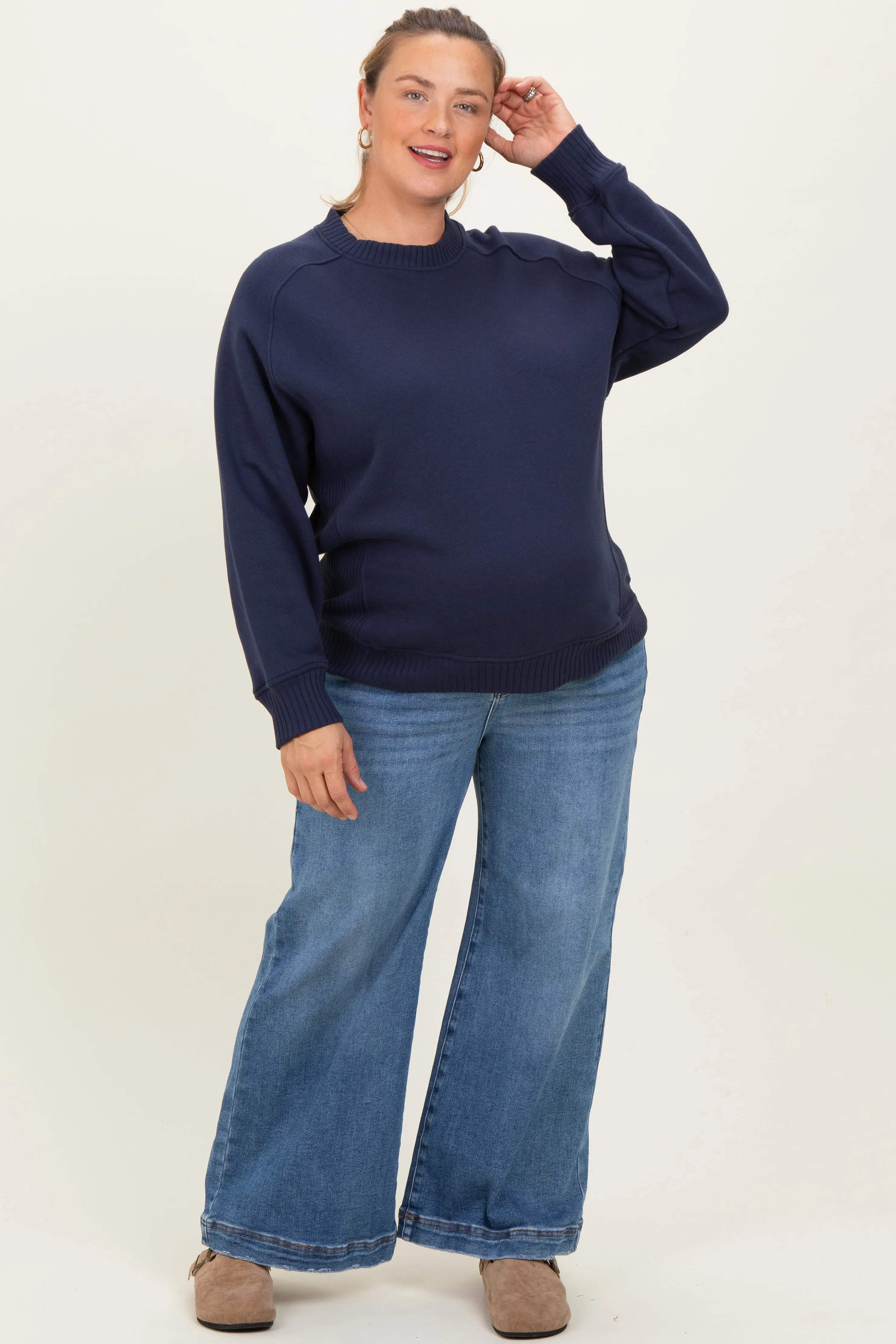 Navy Pullover Terry Maternity Plus Crewneck sold by Pinkblush product image thumbnail 2