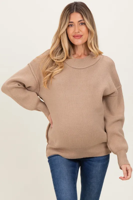 Light Mocha Wide Neck Drop Shoulder Maternity Sweater sold by Pinkblush
