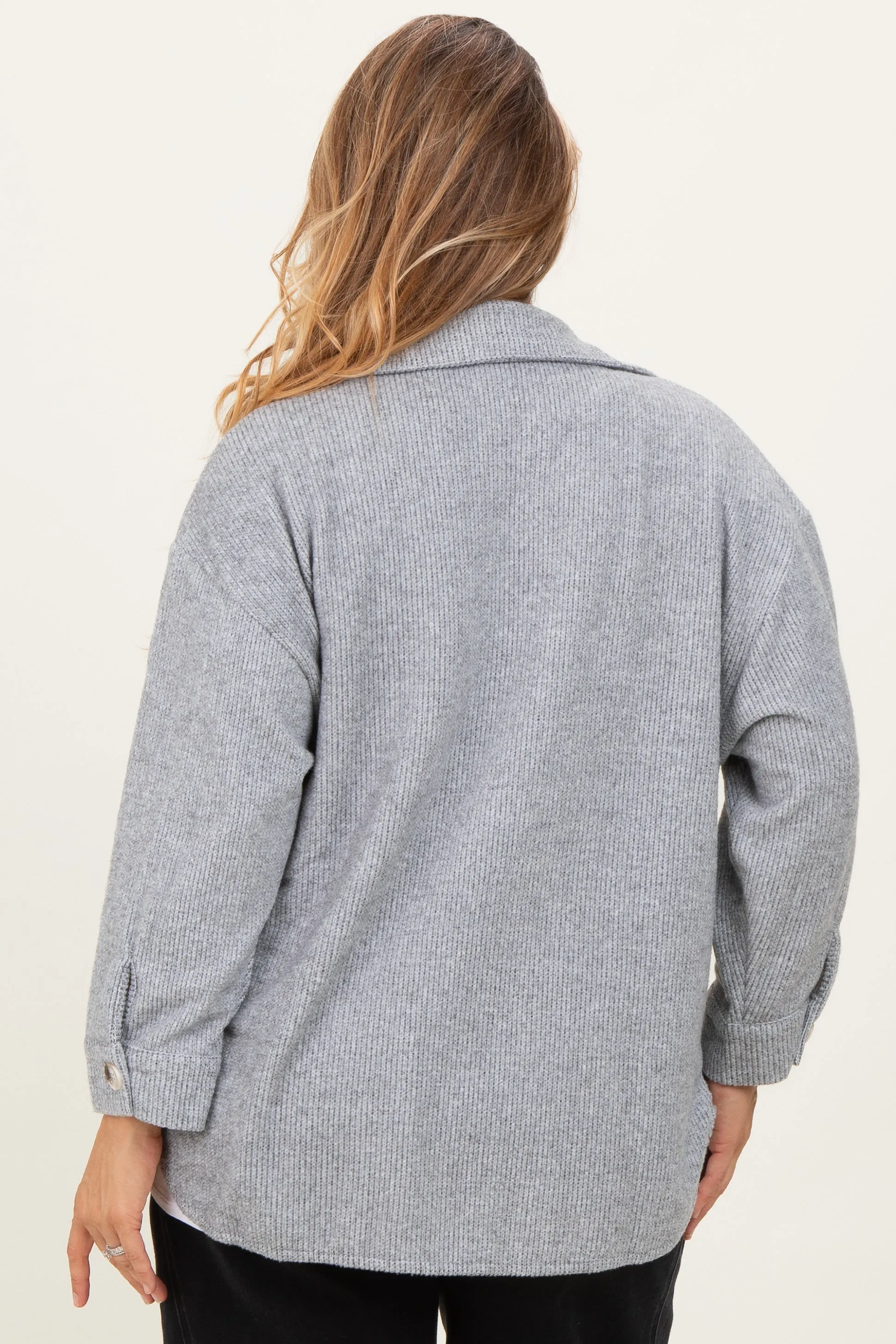 Heather Grey Brushed Knit Maternity Plus Shirt Jacket sold by Pinkblush product image thumbnail 4