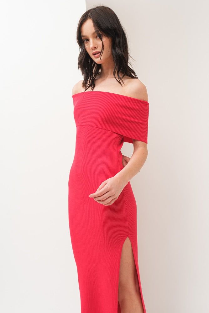 Red Off Shoulder Midi Dress sold by Pinkblush product image thumbnail 2