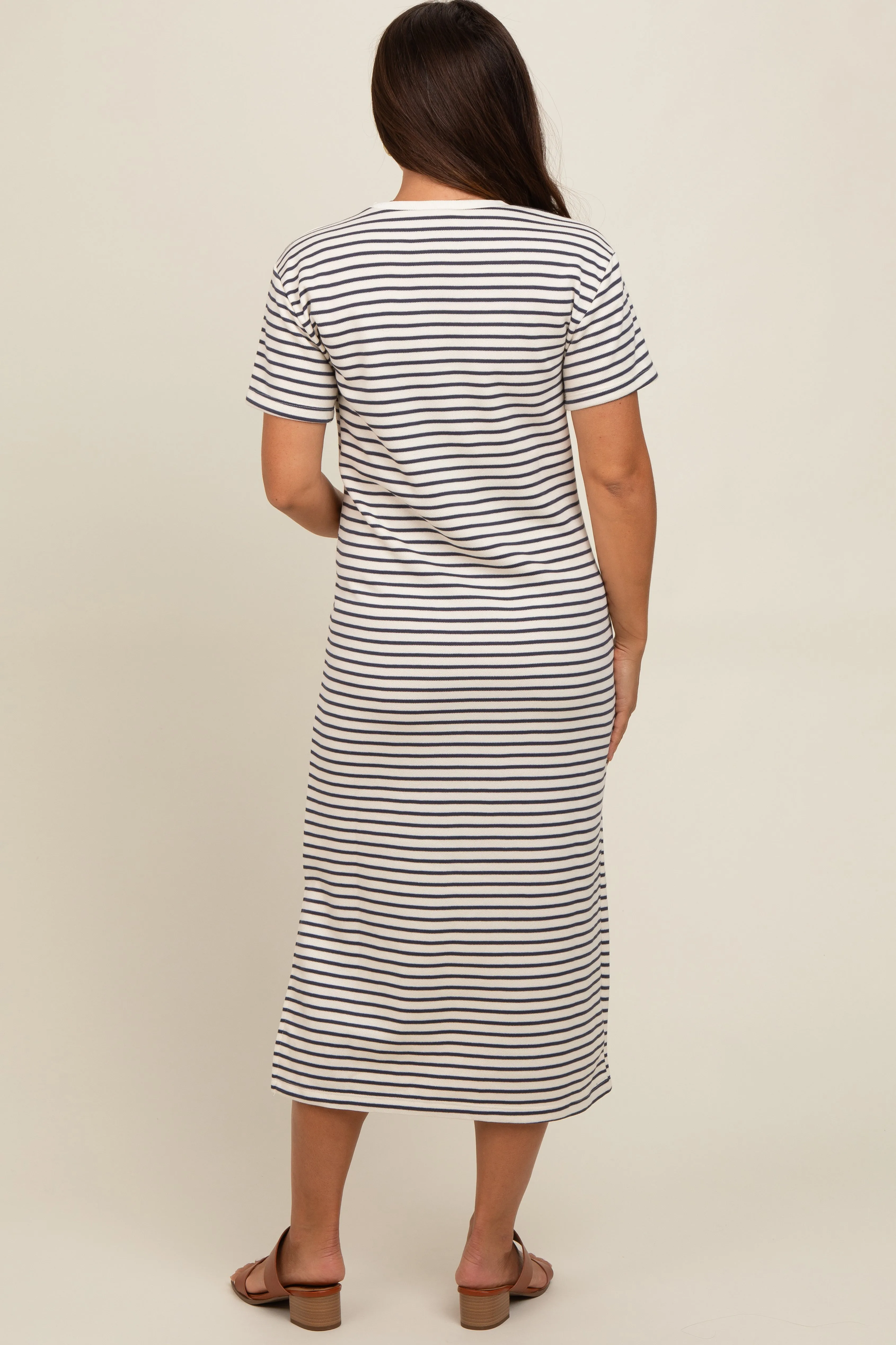 Navy Striped Short Sleeve Maternity T-Shirt Midi Dress sold by Pinkblush product image thumbnail 4
