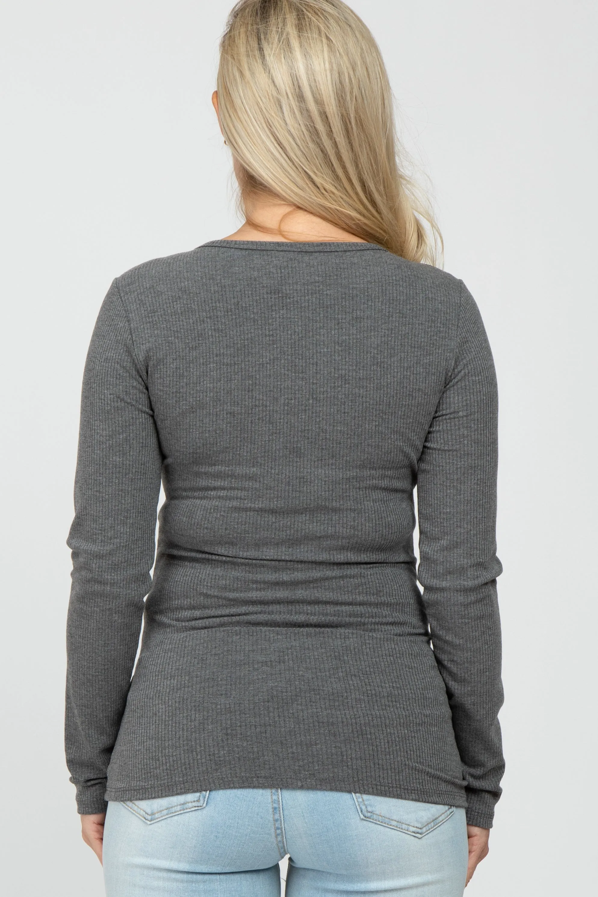 Charcoal Ribbed Button Accent Maternity Top sold by Pinkblush product image thumbnail 4