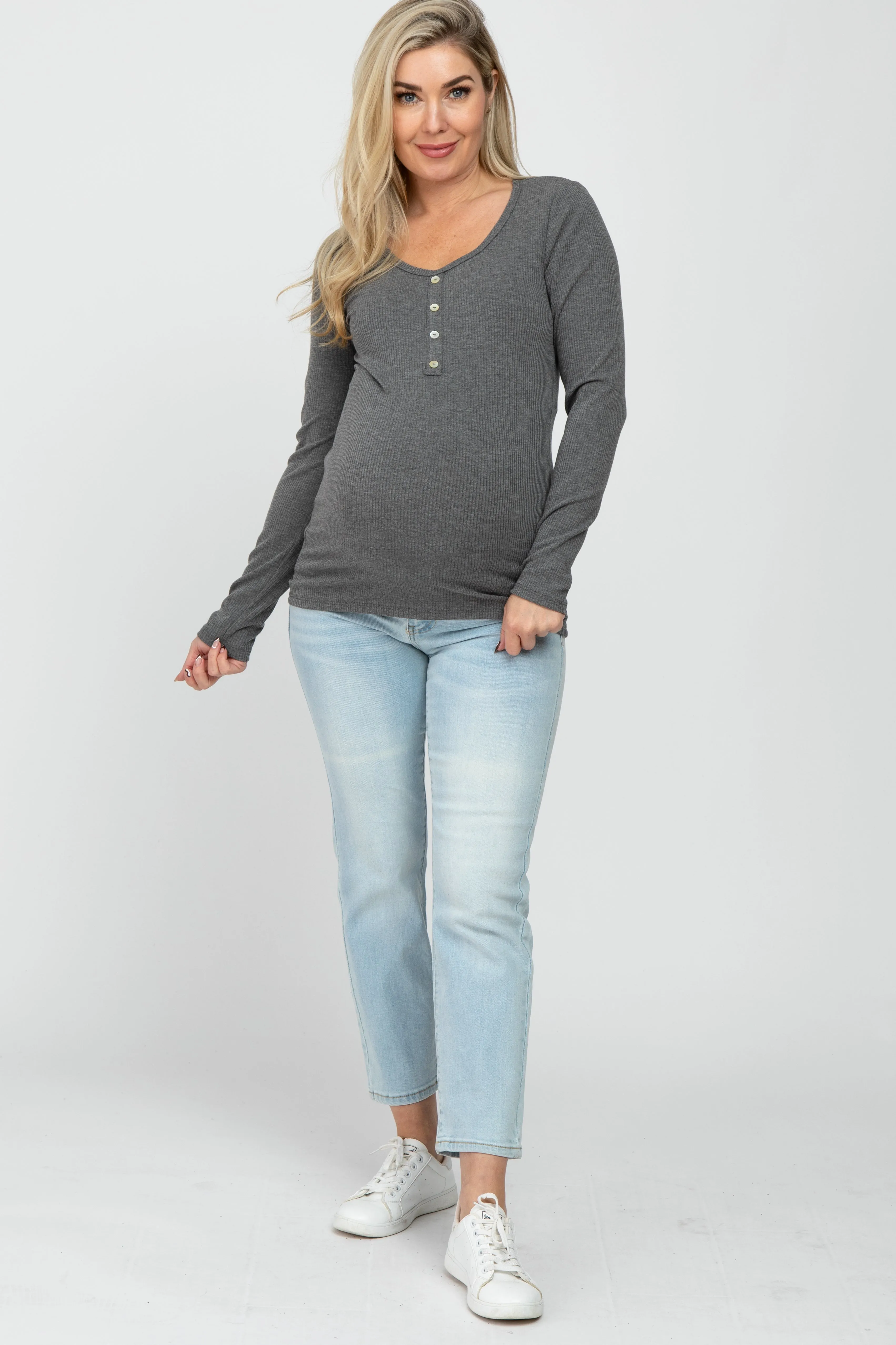 Charcoal Ribbed Button Accent Maternity Top sold by Pinkblush product image thumbnail 2