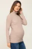 Mocha Heathered Ribbed Mock Neck Long Sleeve Maternity Top sold by Pinkblush