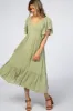 Light Olive Smocked Ruffle Maternity Dress sold by Pinkblush