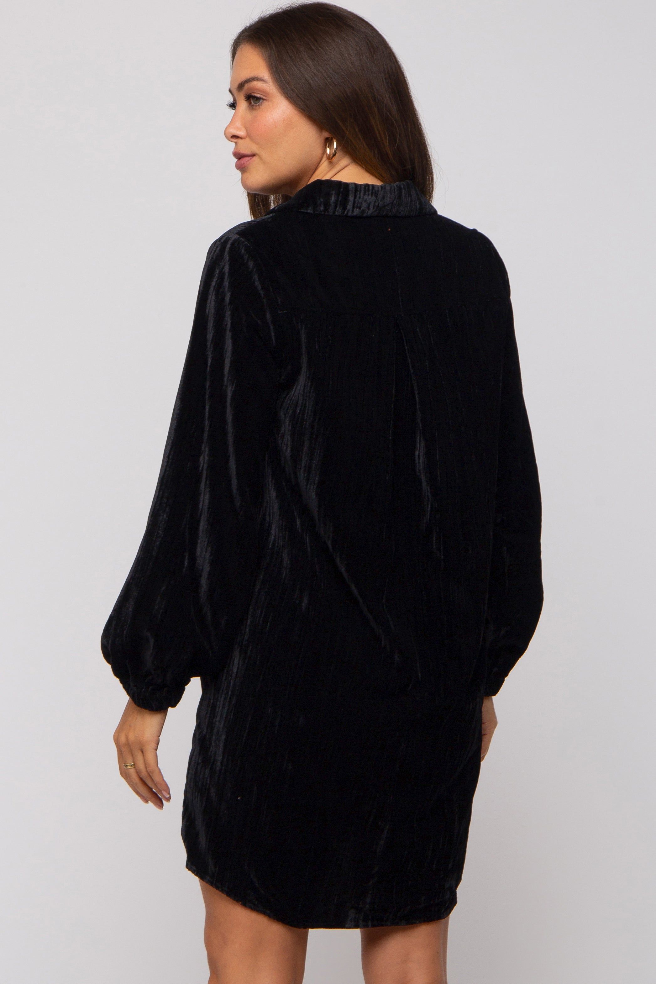 Black Velour Button Up Maternity Dress sold by Pinkblush product image thumbnail 3