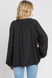 Black Button Front Long Puff Sleeve Top sold by Pinkblush