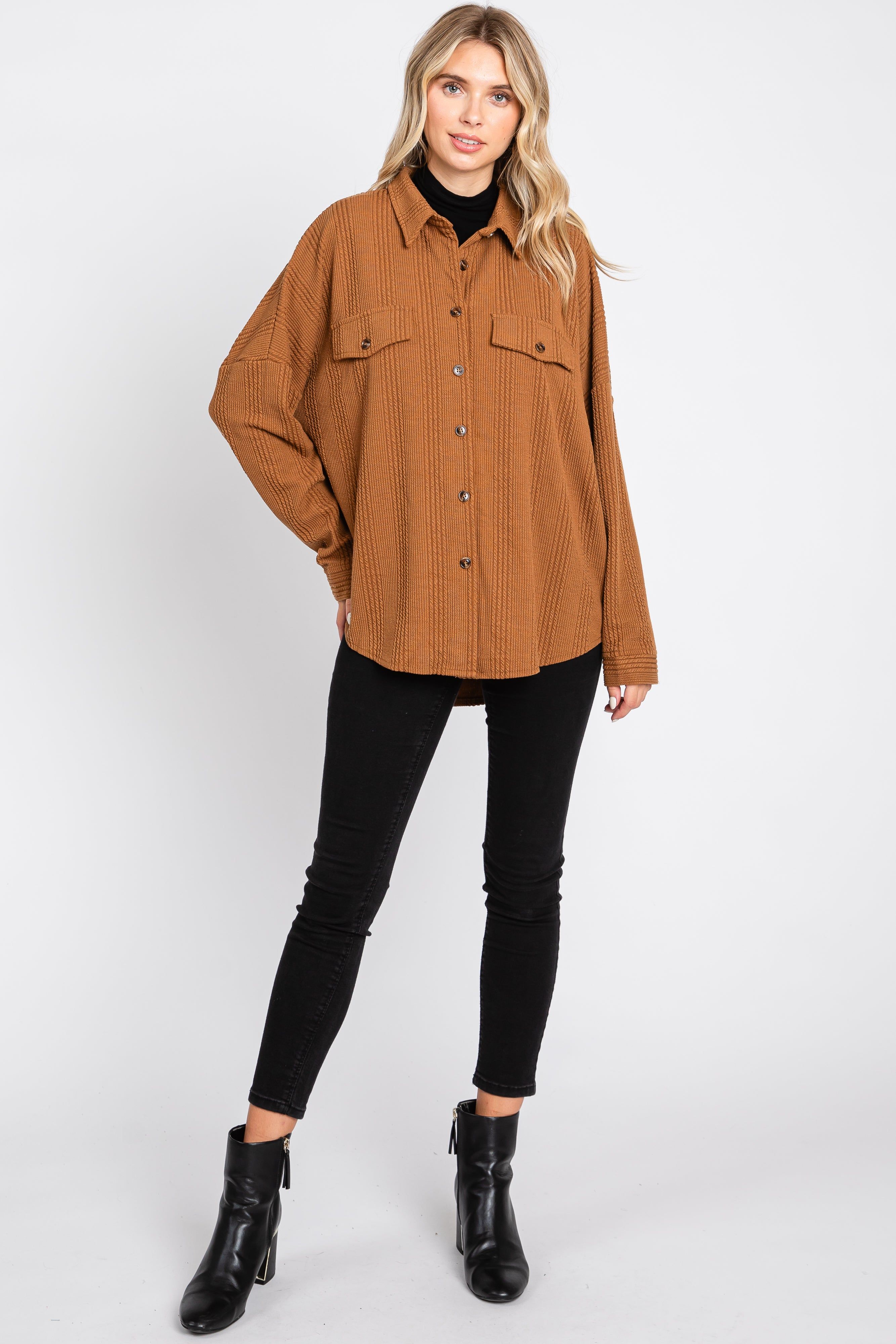 Camel Textured Button Front Collared Top sold by Pinkblush product image thumbnail 5