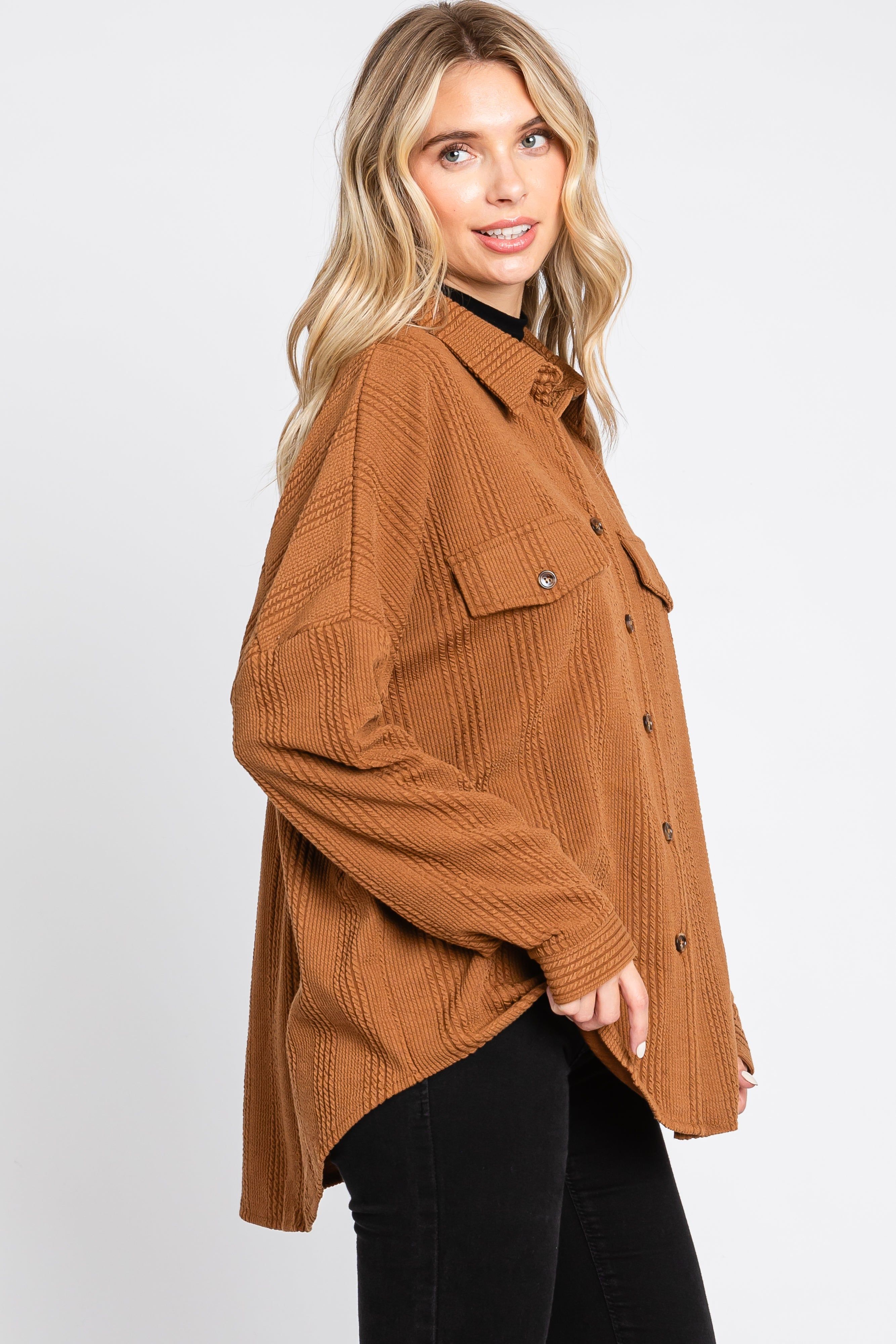 Camel Textured Button Front Collared Top sold by Pinkblush product image thumbnail 2