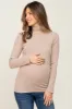 Mocha Heathered Ribbed Mock Neck Long Sleeve Maternity Top sold by Pinkblush
