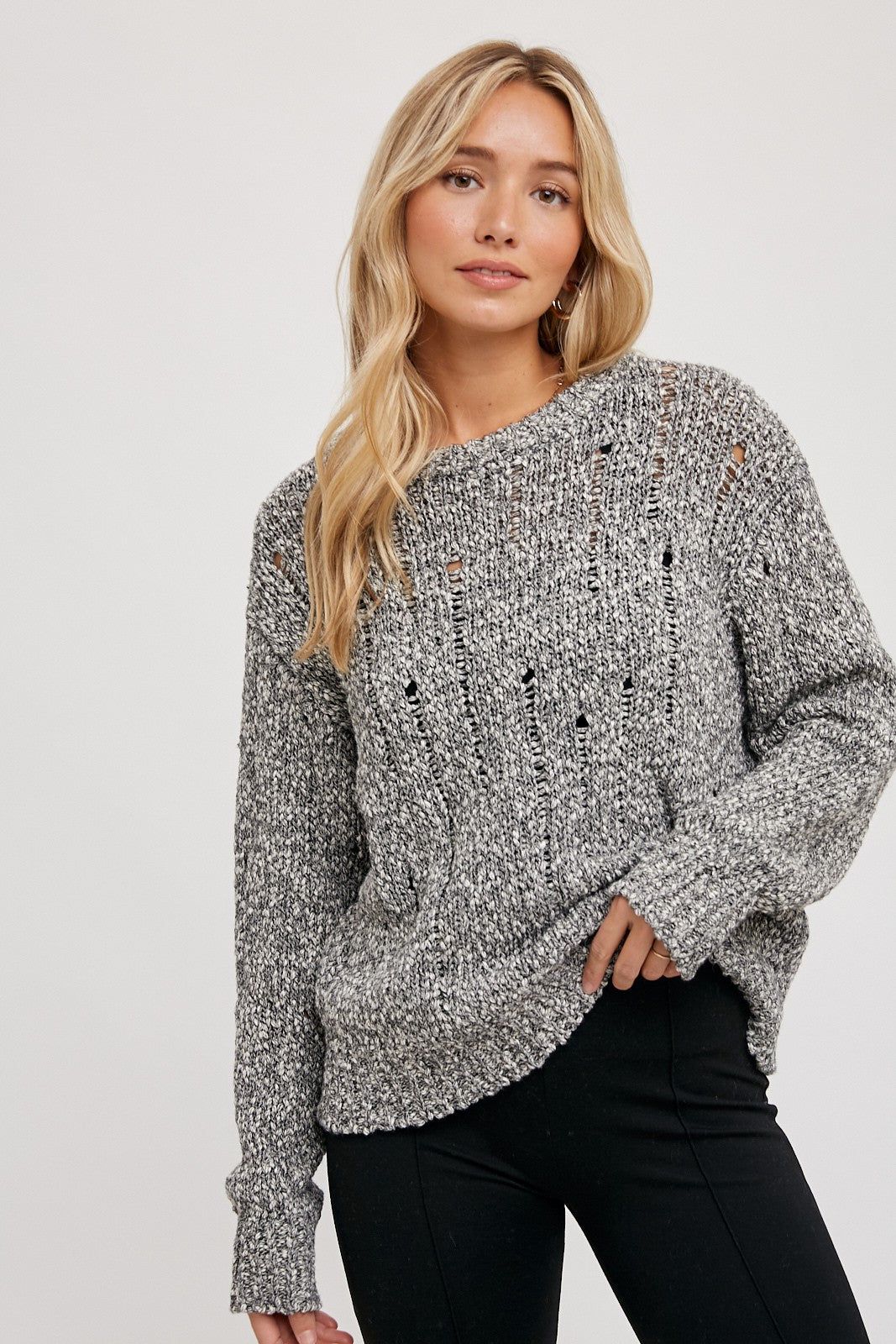 Charcoal Distressed Sweater-Knit Pullover sold by Pinkblush
