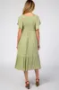Light Olive Smocked Ruffle Maternity Dress sold by Pinkblush