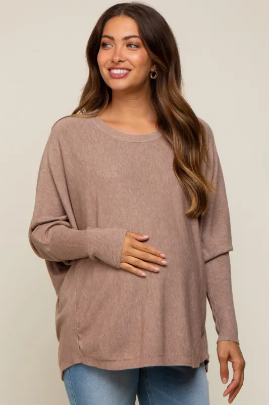 Taupe Knit Long Dolman Sleeve Maternity Top sold by Pinkblush