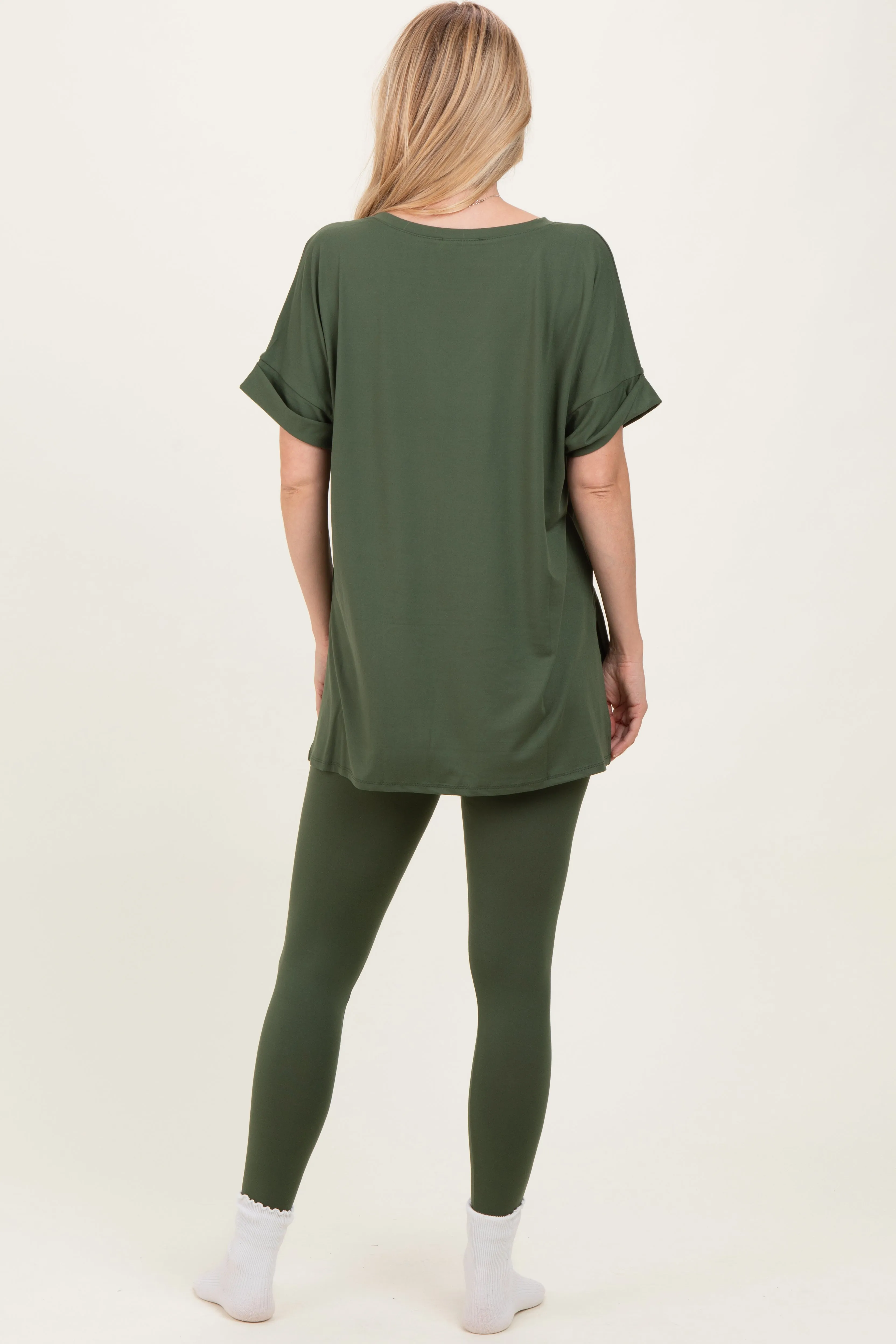 Olive Oversized V-Neck Tee Legging Lounge Set sold by Pinkblush product image thumbnail 4