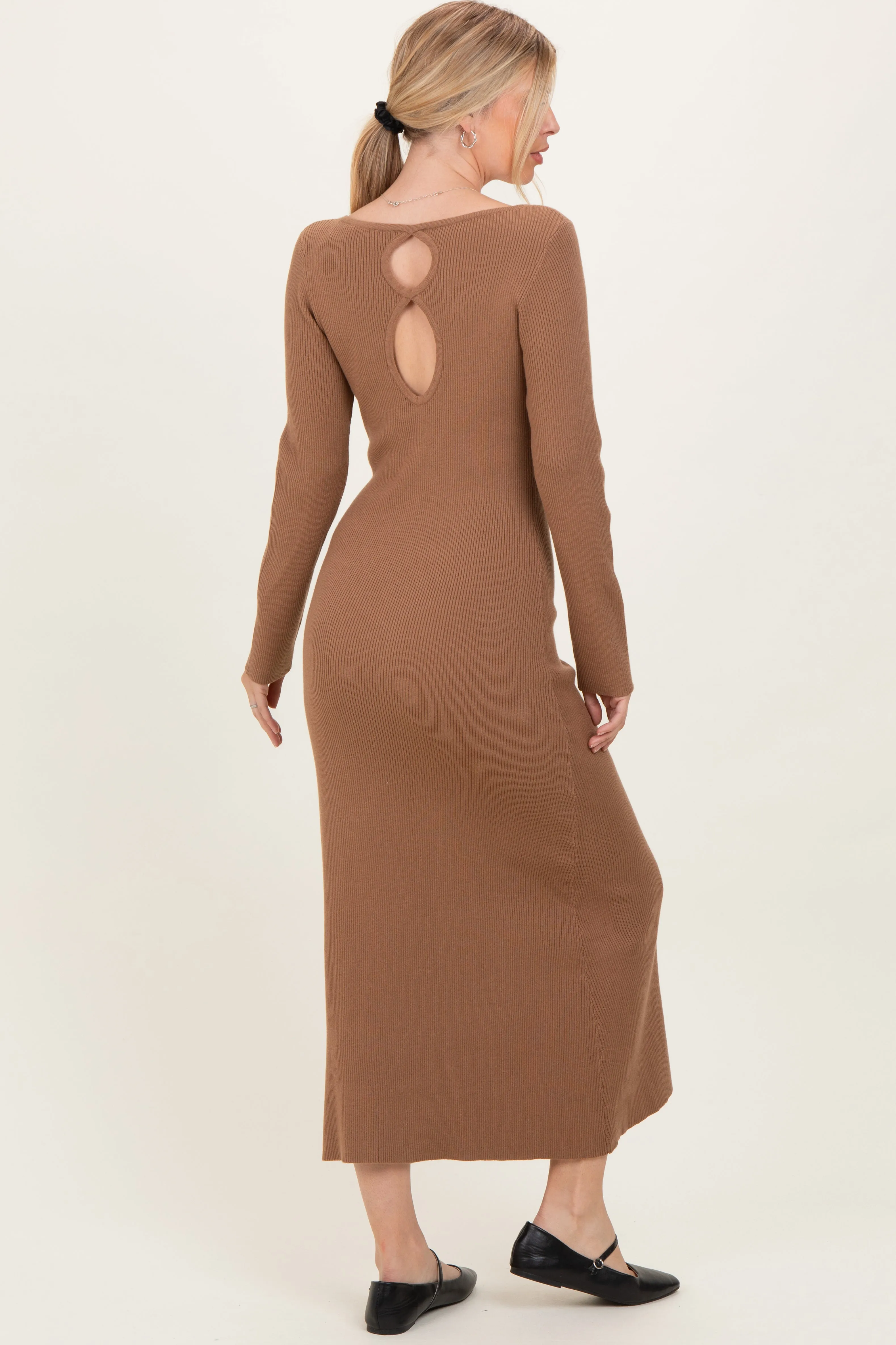 Mocha Rib Knit Back Cutout Midi Dress sold by Pinkblush product image thumbnail 4