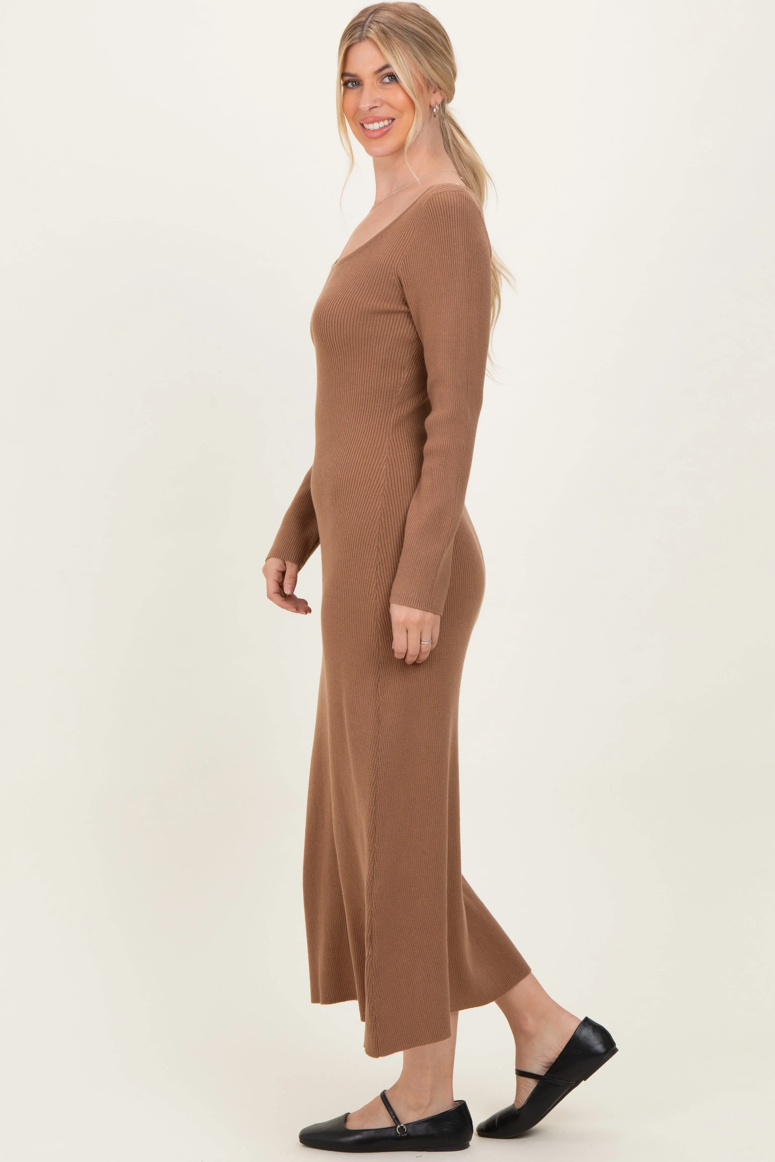 Mocha Rib Knit Back Cutout Midi Dress sold by Pinkblush product image thumbnail 3