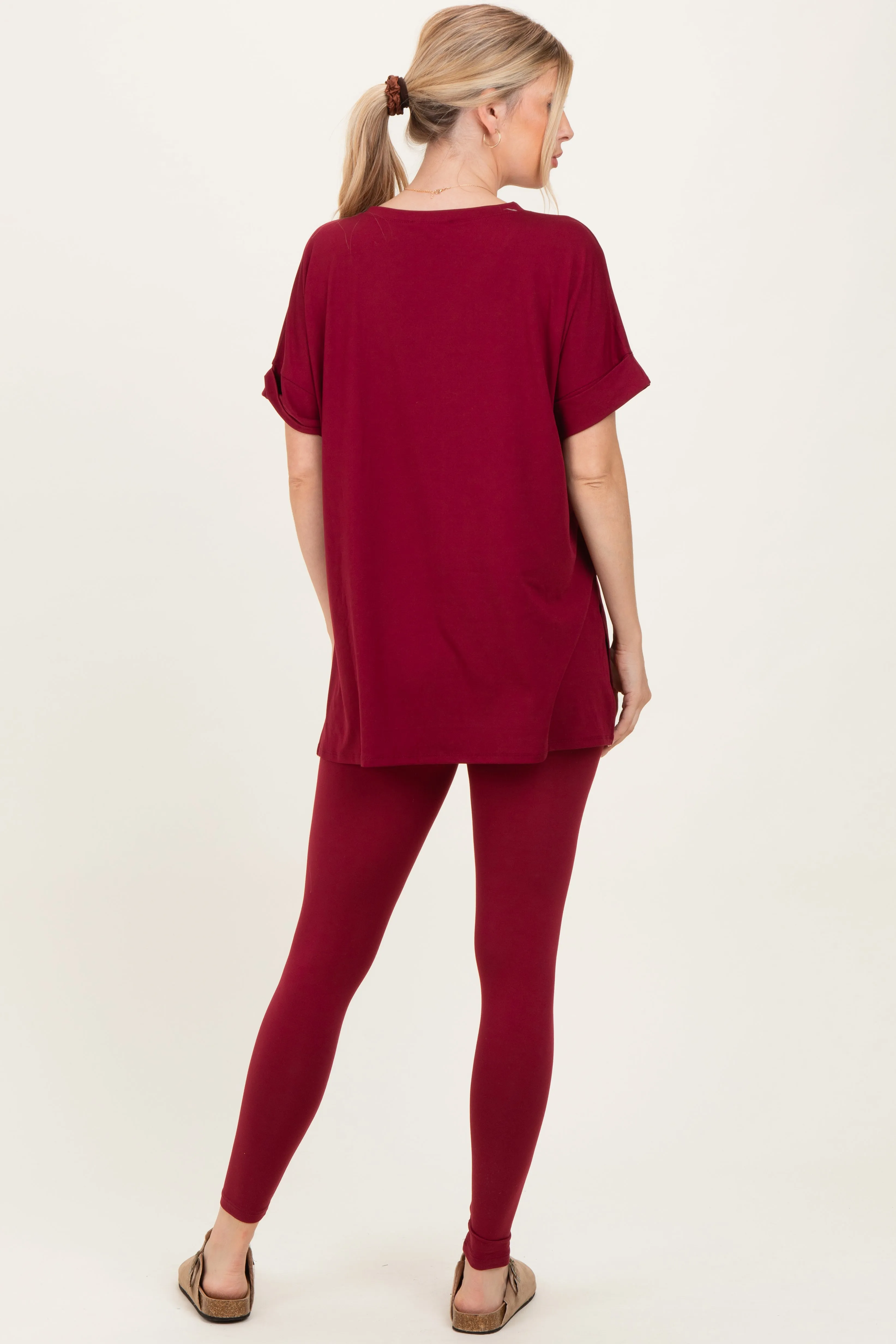 Cabernet Oversized V-Neck Tee Legging Lounge Set sold by Pinkblush product image thumbnail 4